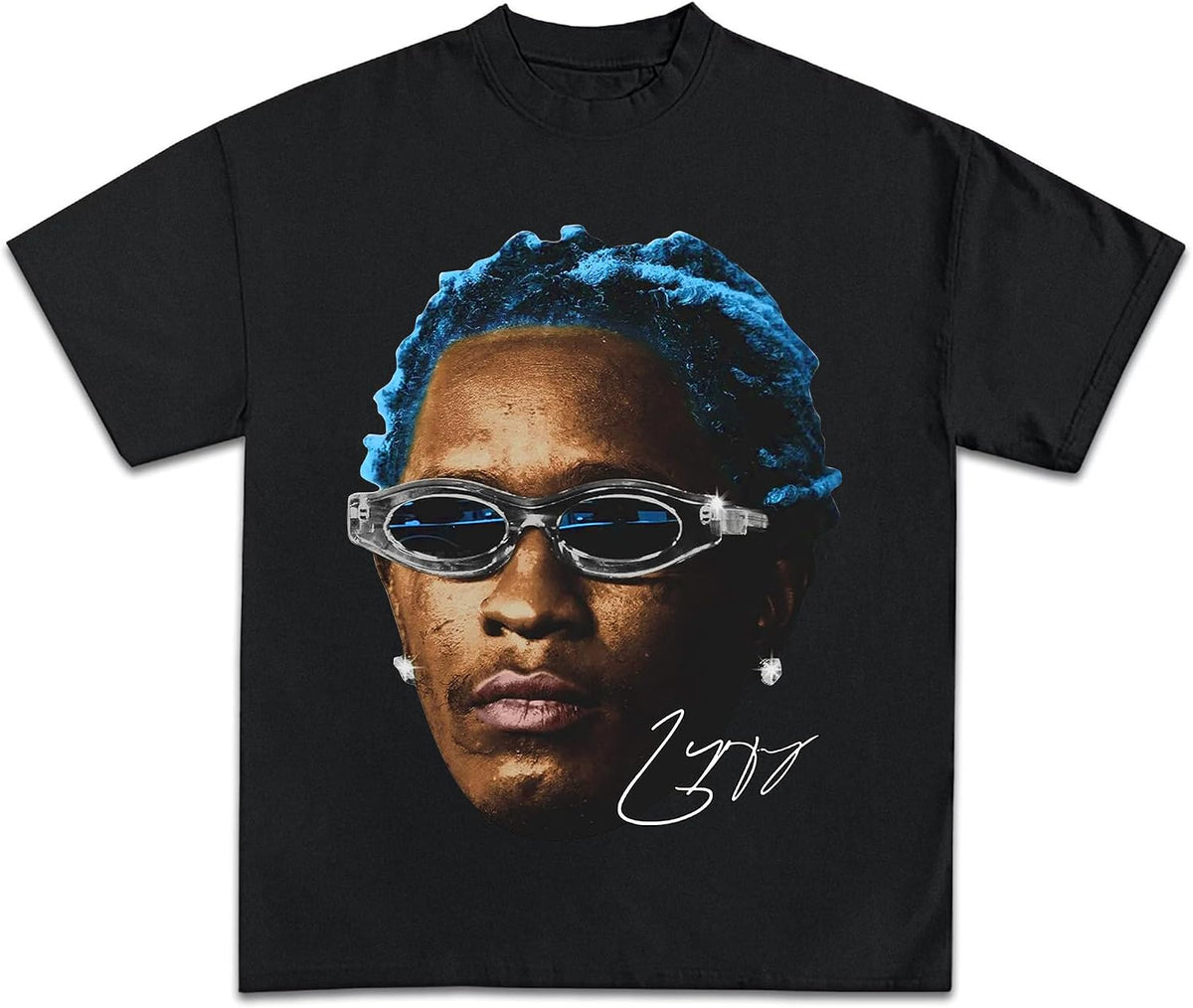 Guzado Rapper Graphic T-Shirt Rap Tee Concert Merch Album Cover Shirt for Men Women - Thug Blue Hair Cotton