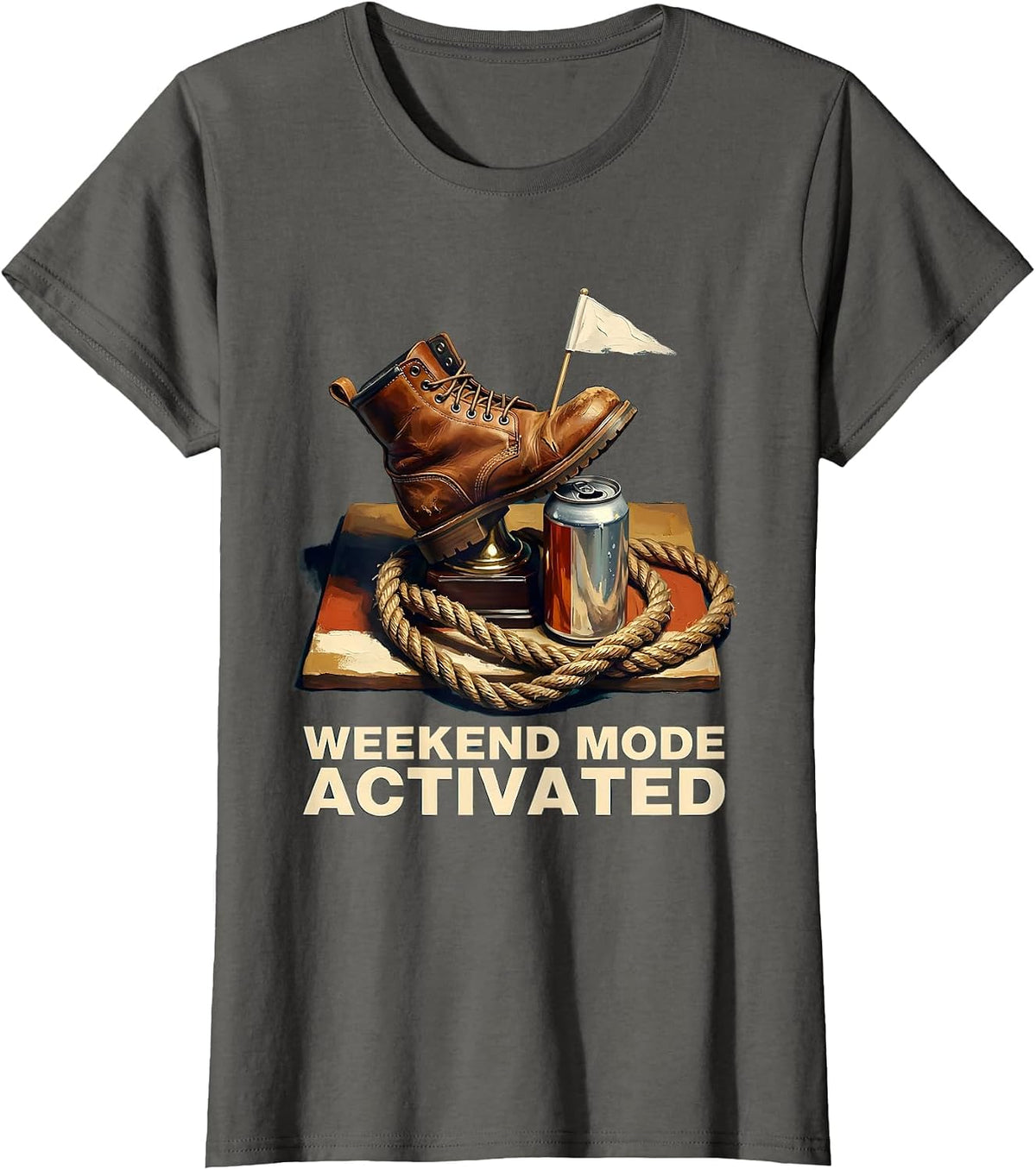 Weekend Mode Activated Labor Day Graphic T-Shirt, Women, Asphalt Grey, Medium - As Pictured