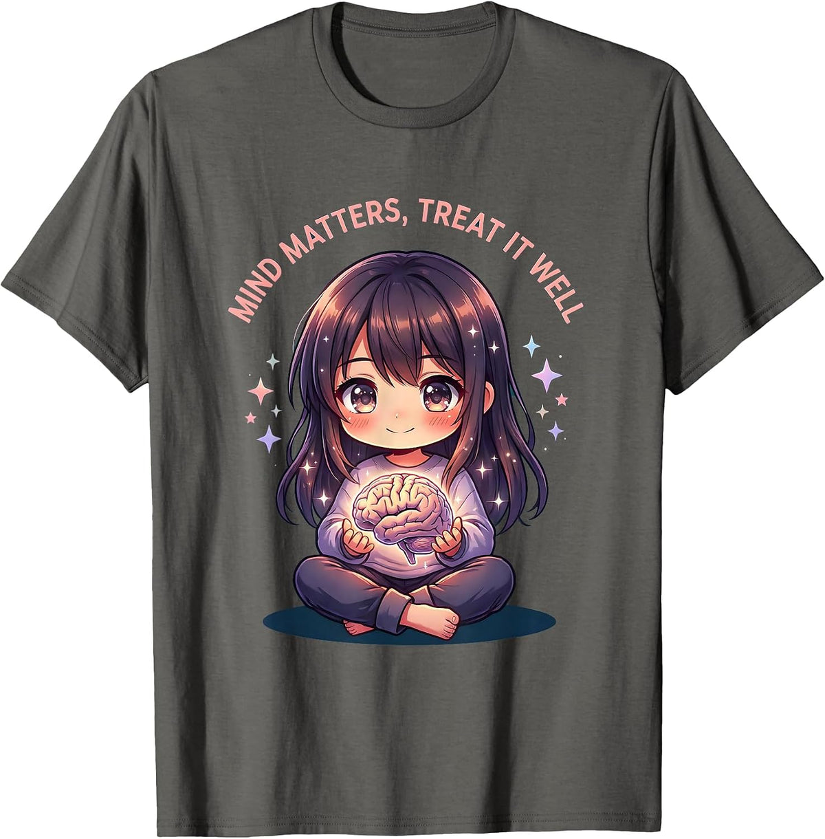 Mind Matters Treat It Well Mental Health Design T-Shirt - Asphalt Grey