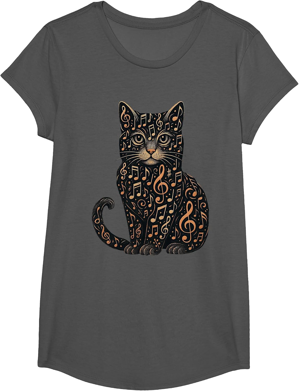 Musical Notes Cat Music Musician T-Shirt - Girls Asphalt Grey
