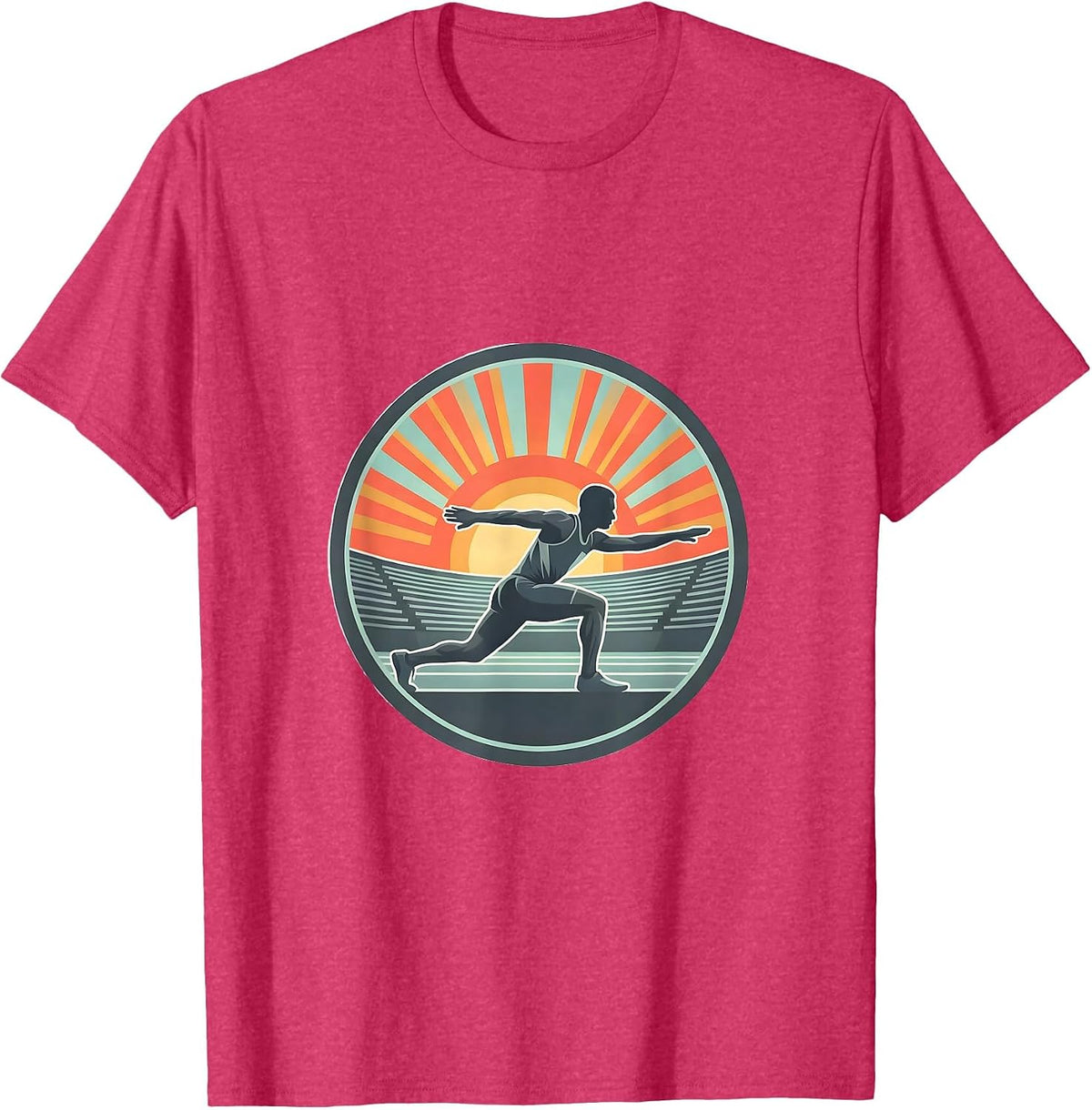 Men's Track Athlete Stretching Stadium Sunrise Graphic T-Shirt - Red Heather