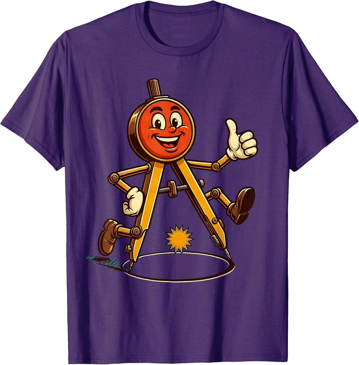 Men's Neon Compass Teacher Glowing Circle Art T-Shirt - Purple