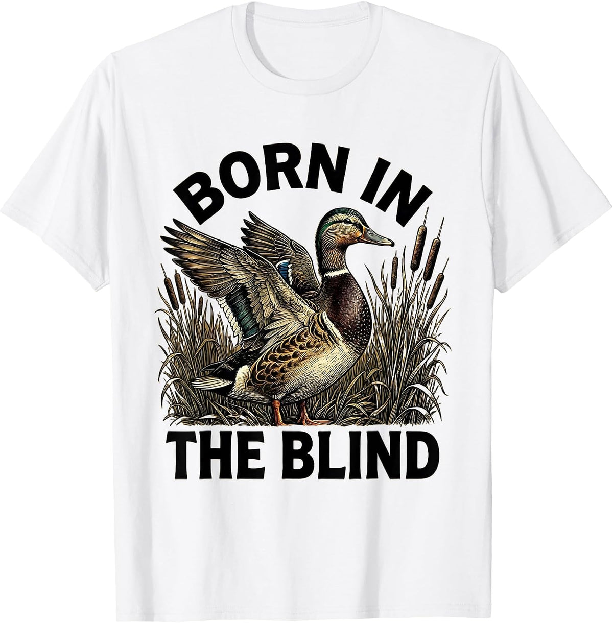 Men's Born in the Blind Duck Camo Hunting Design T-Shirt - White