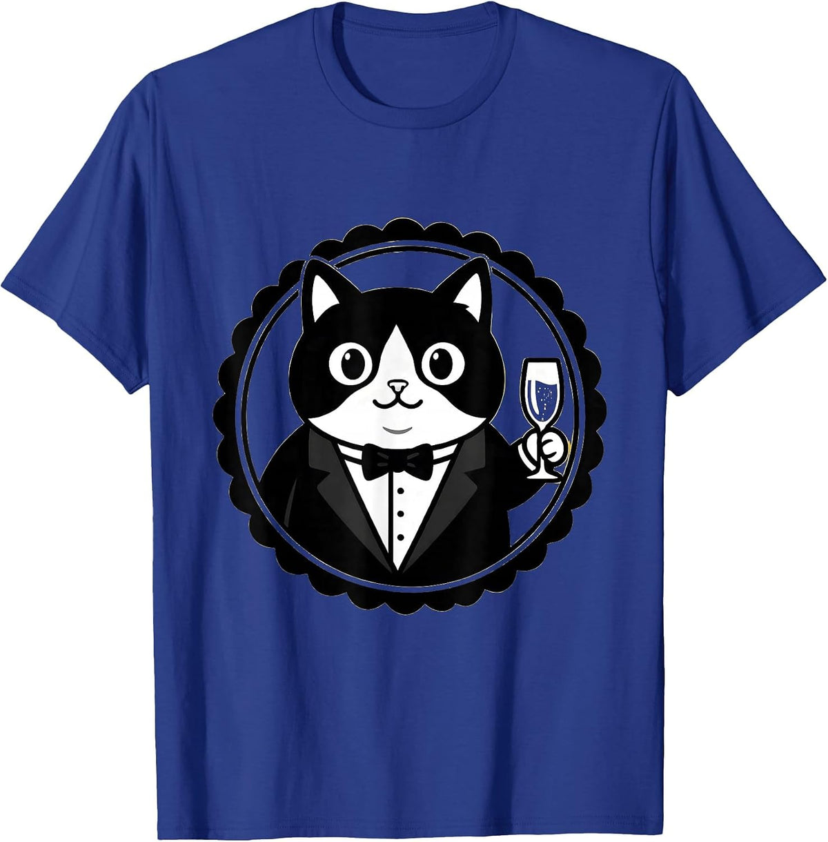 Men's Dapper Cat in Tuxedo Champagne Toast Design T-Shirt - Royal Blue