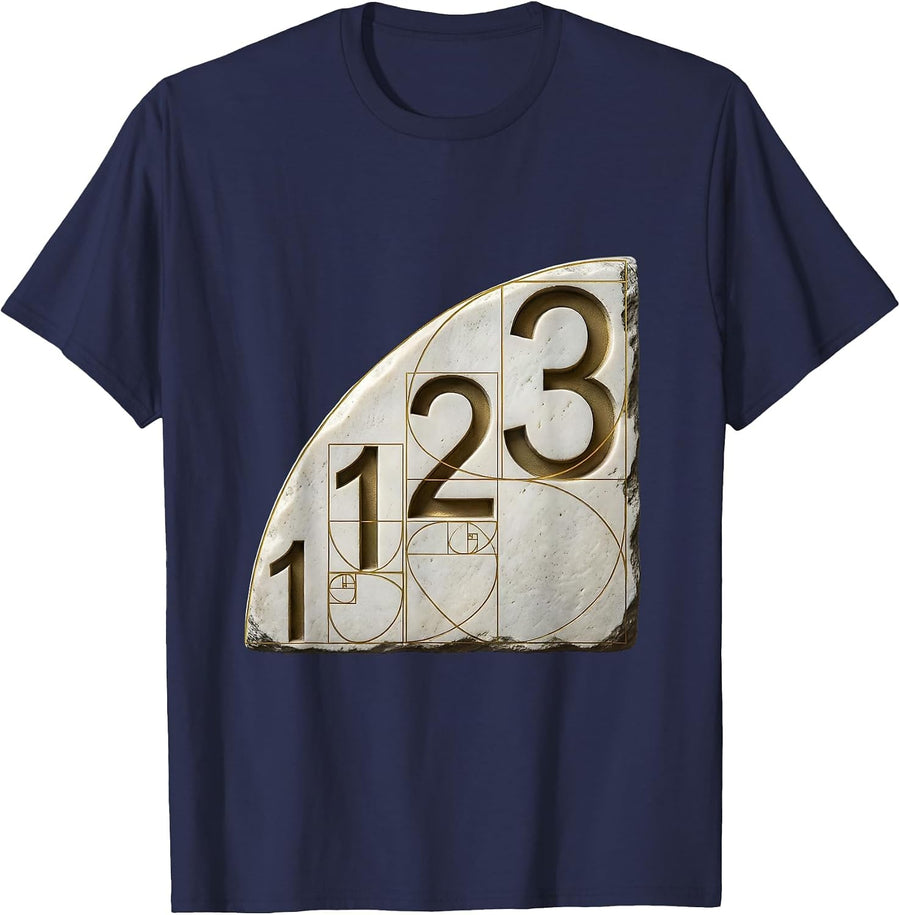 1, 1, 2, 3 Fibonacci Golden Ratio Sacred Geometry Math T-Shirt - Navy Blue