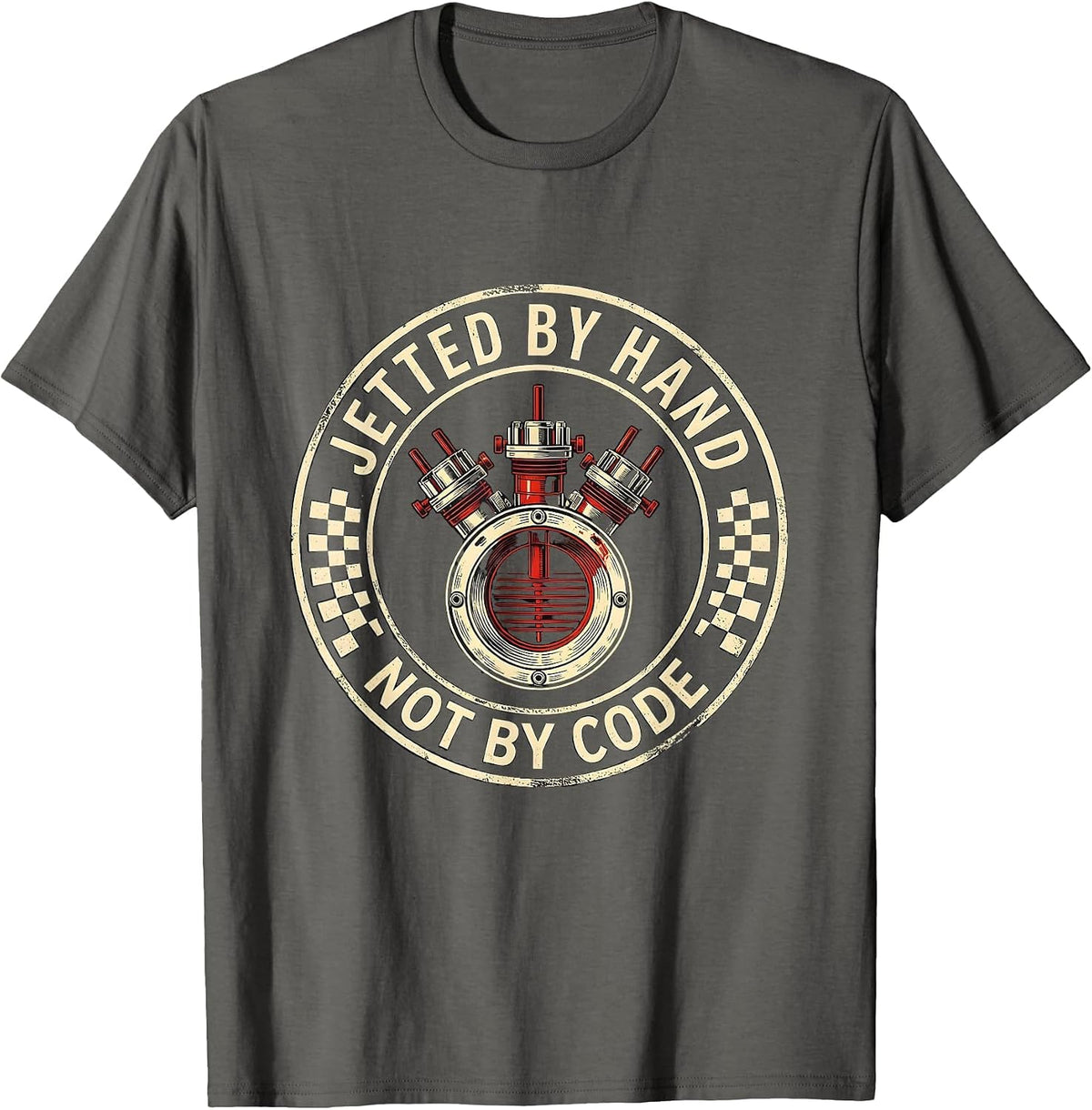Jetted By Hand, Not By Code Funny Vintage Classic Car Racing T-Shirt - Asphalt Grey