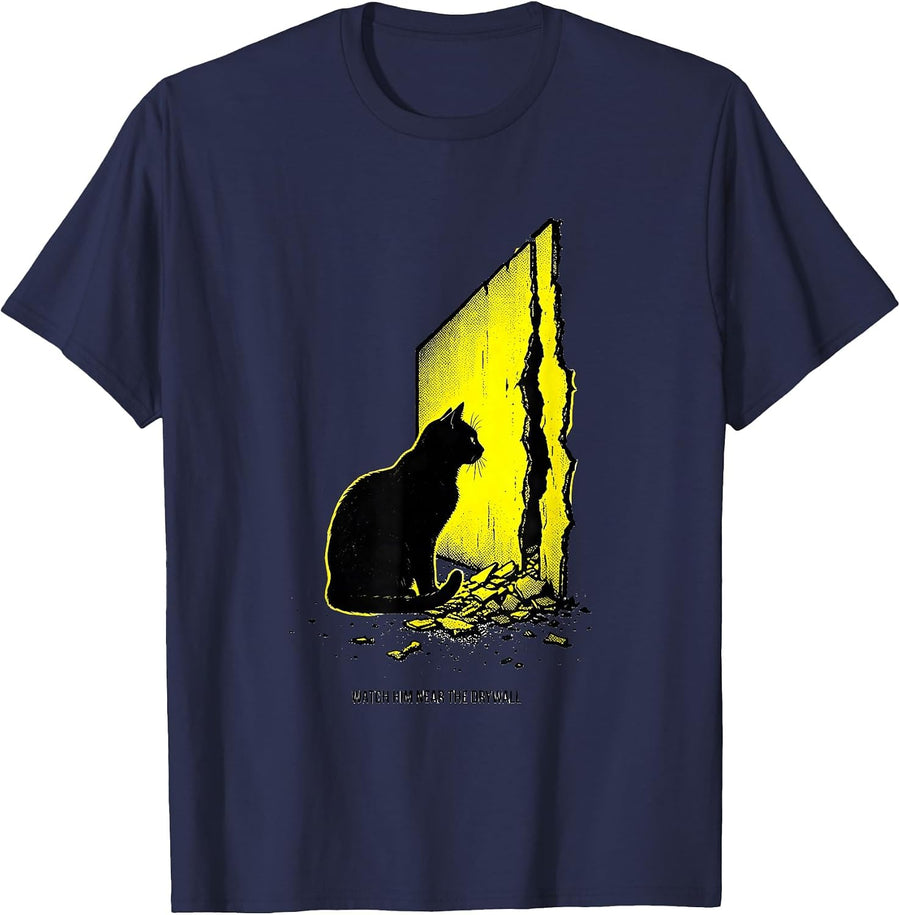 Watch Him Near The Drywall Funny Cat Meme Internet Humor T-Shirt - Navy Blue