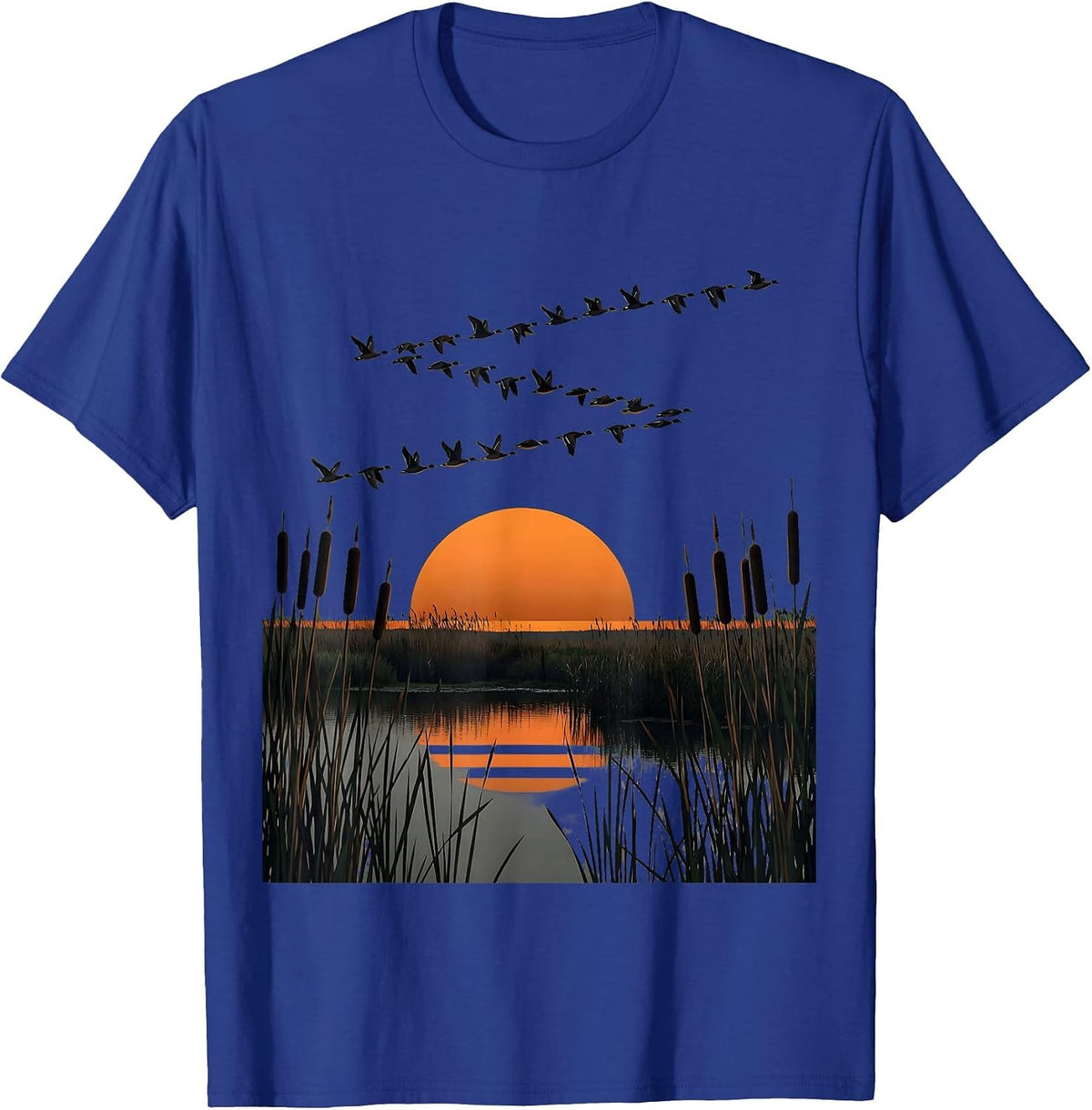 Men's Camo Waterfowl V-Formation Marsh Flying Duck T-Shirt - Royal Blue