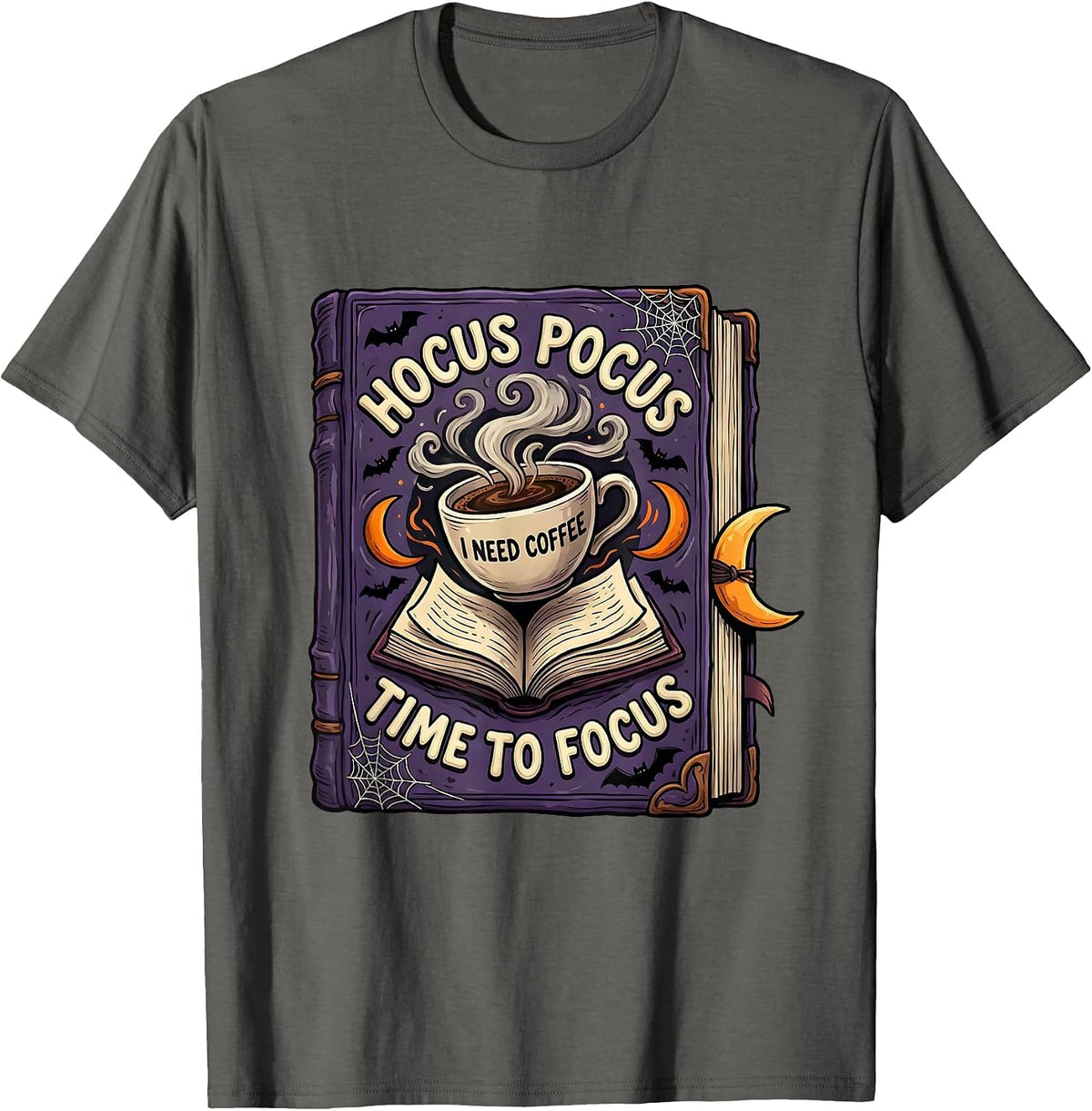 Men's Hocus Pocus I Need Coffee To Focus Teacher Halloween T-Shirt - Asphalt Grey