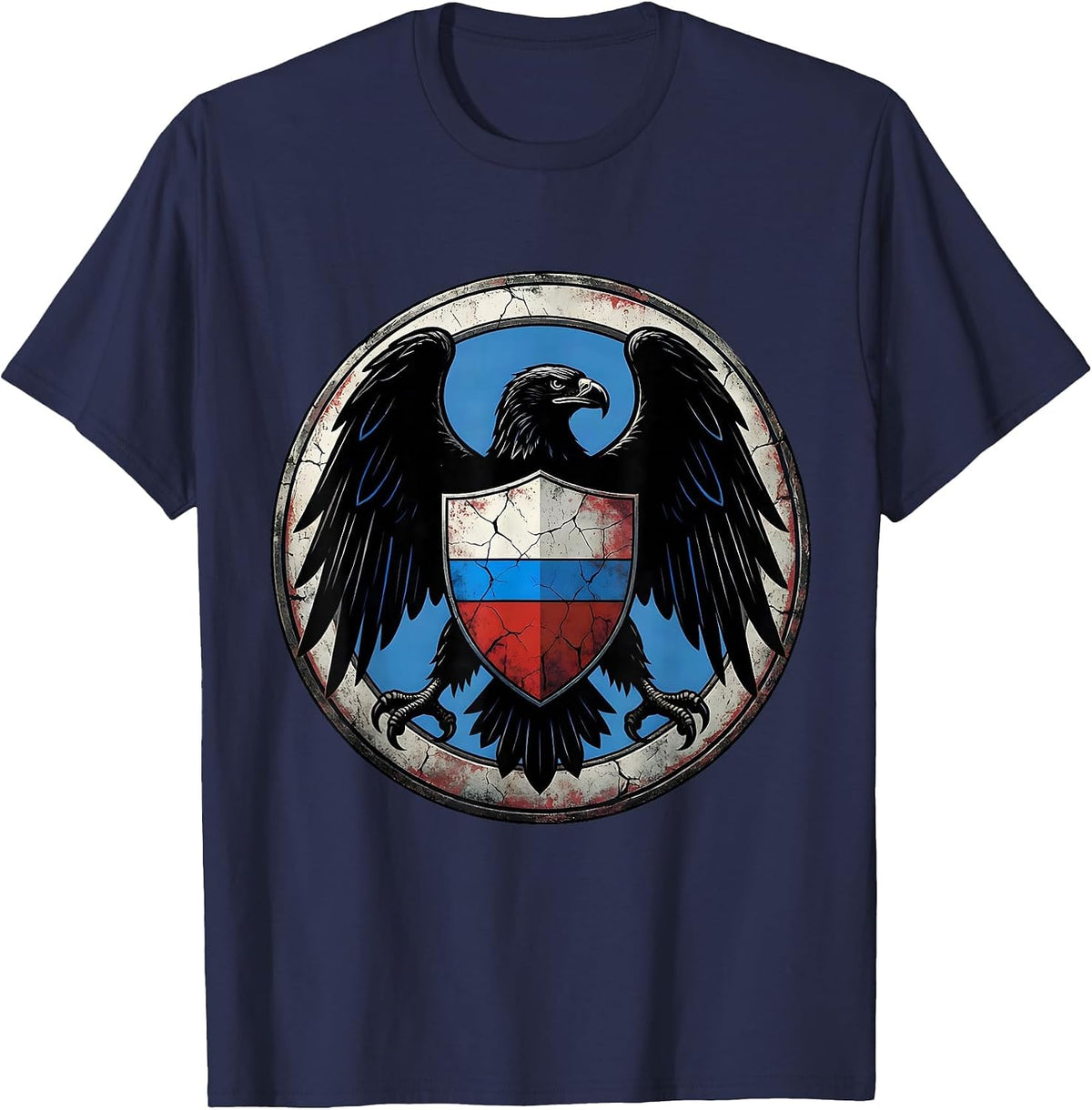 Men's Thin Blue Line Shield Eagle Wings Graphic T-Shirt - Navy Blue