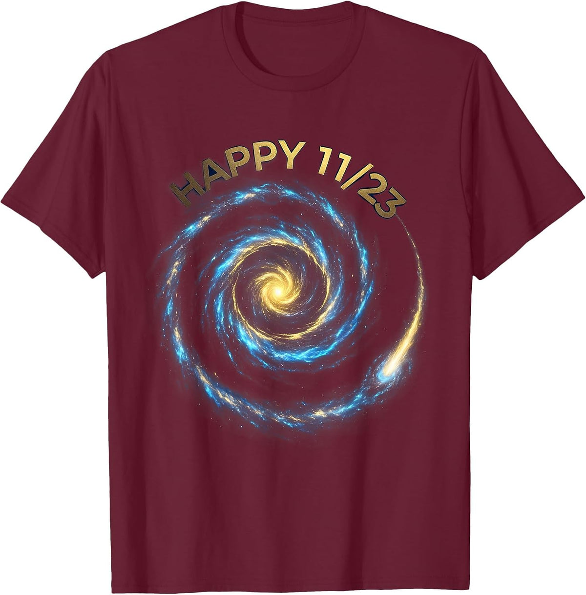 Happy 11/23 Cosmic Fibonacci Spiral Sacred Geometry Math T-Shirt - Burgundy