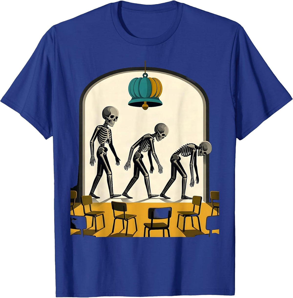 Drooping Skeleton Teacher Midcentury Modern Halloween Humor T-Shirt - Royal Blue