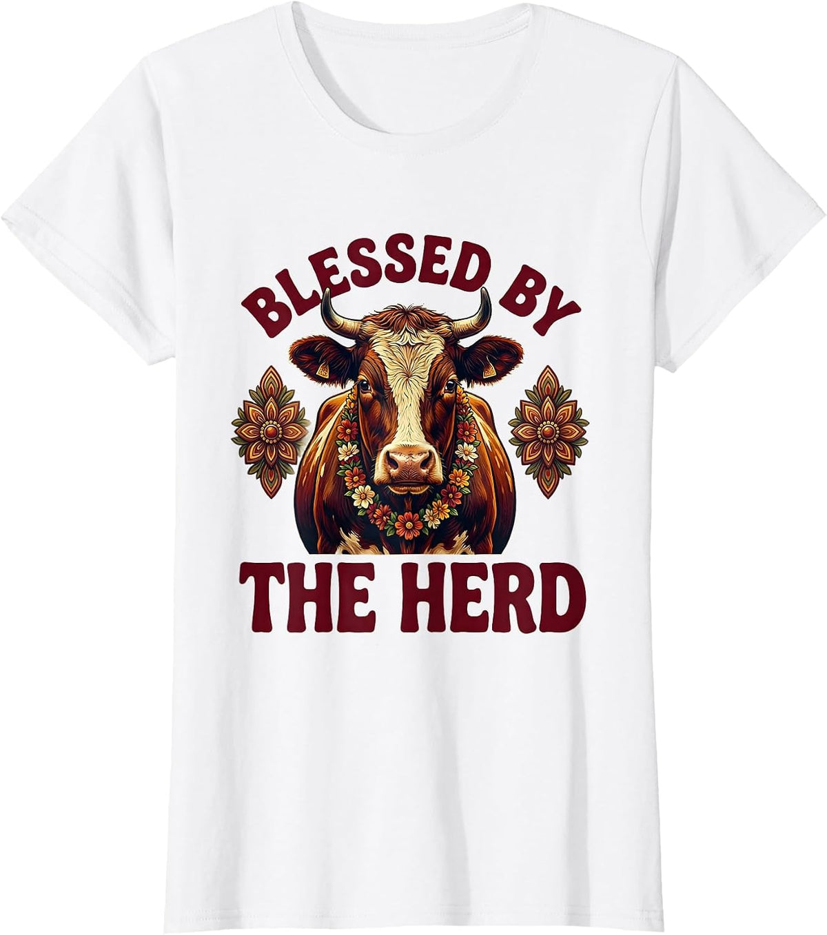 Blessed by the Herd Cow Lover Design T-Shirt - White