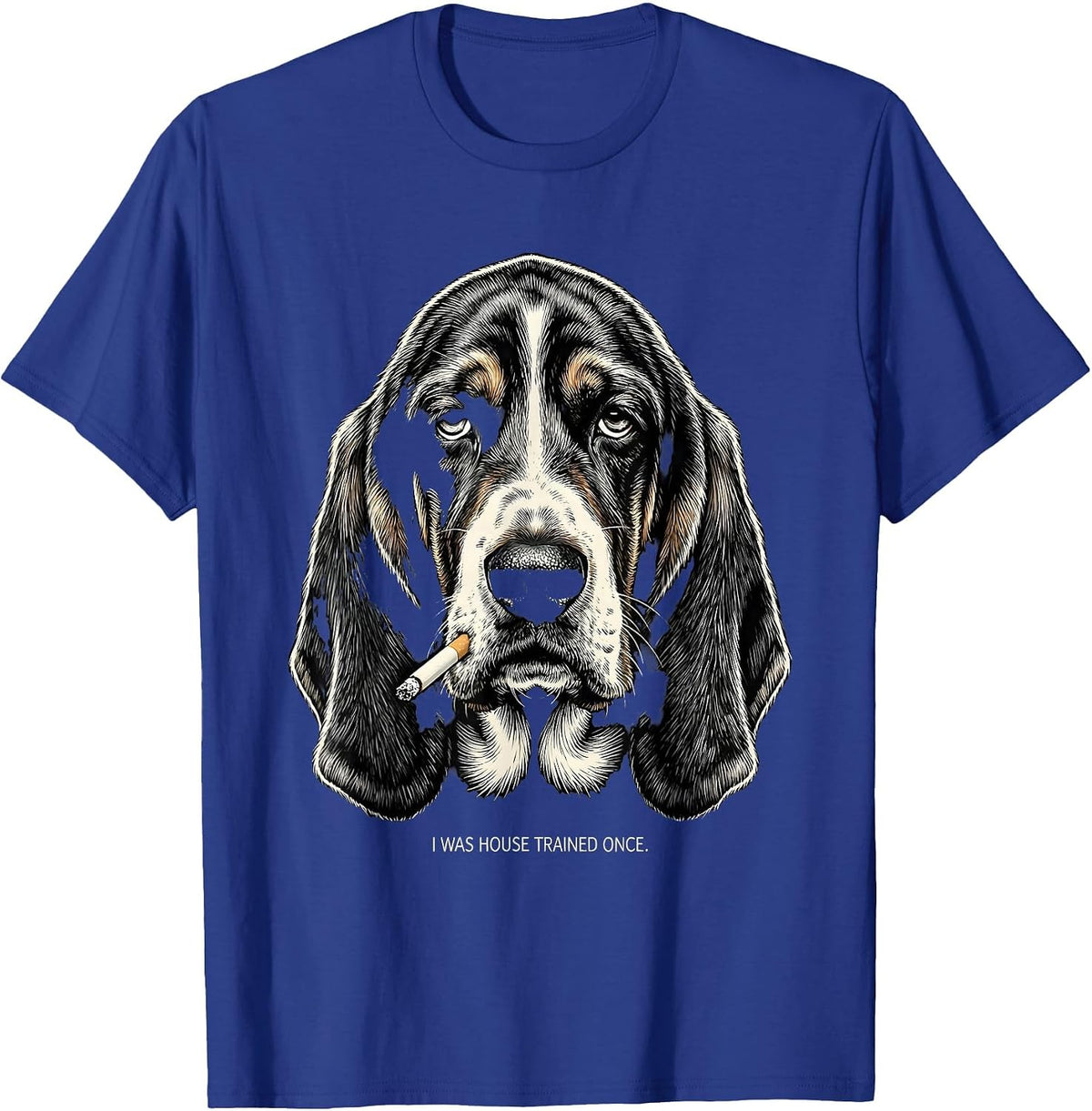 I Was House Trained Once Funny Basset Hound Smoking Dog Meme T-Shirt - Royal Blue
