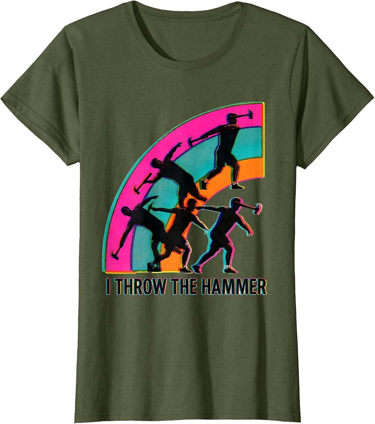 Women's I Throw The Hammer Risograph Track And Field Hammer Throw T-Shirt - Olive Green