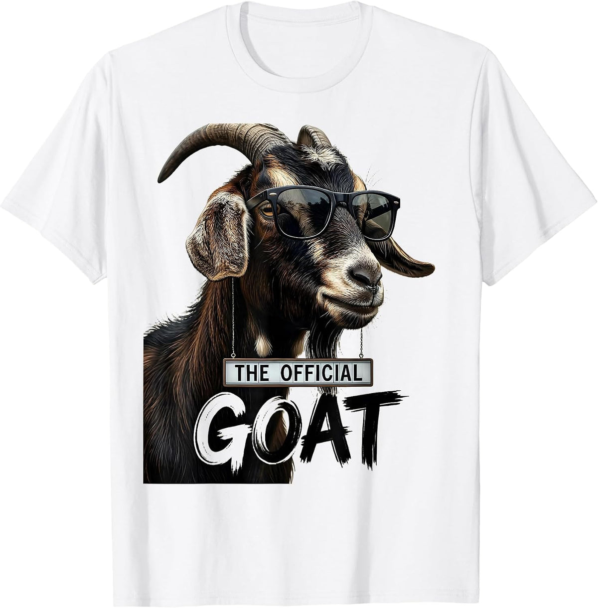 Men's The Official GOAT Funny Goat Sunglasses Animal Humor Novelty T-Shirt - White
