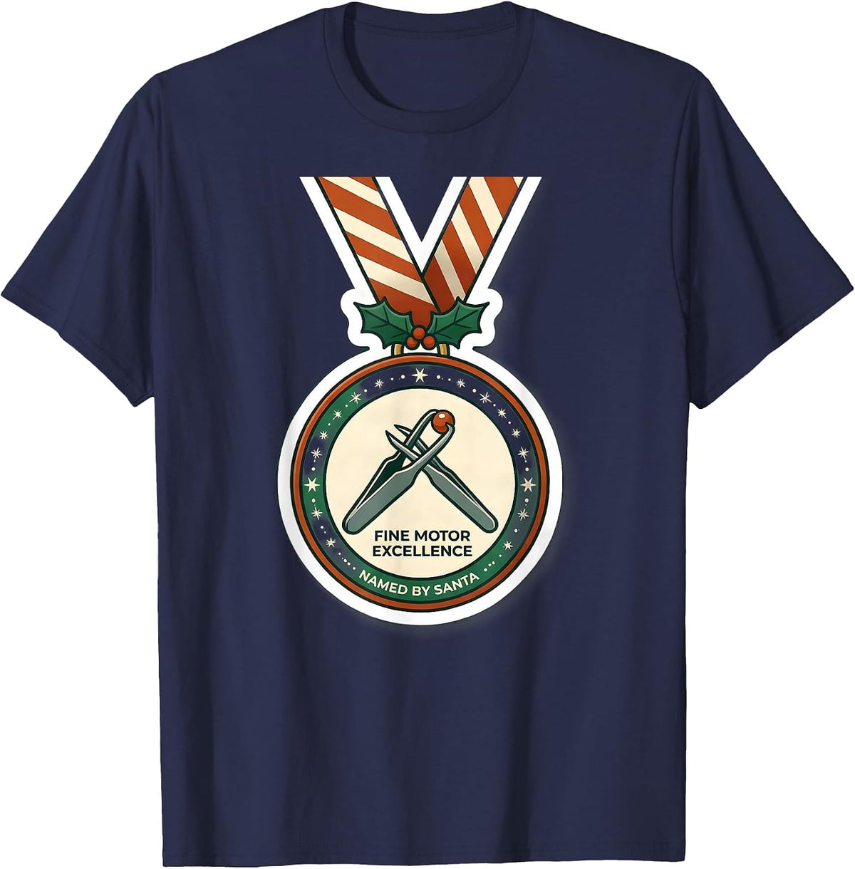 Men's Fine Motor Excellence Named By Santa Occupational Therapist T-Shirt - Navy Blue