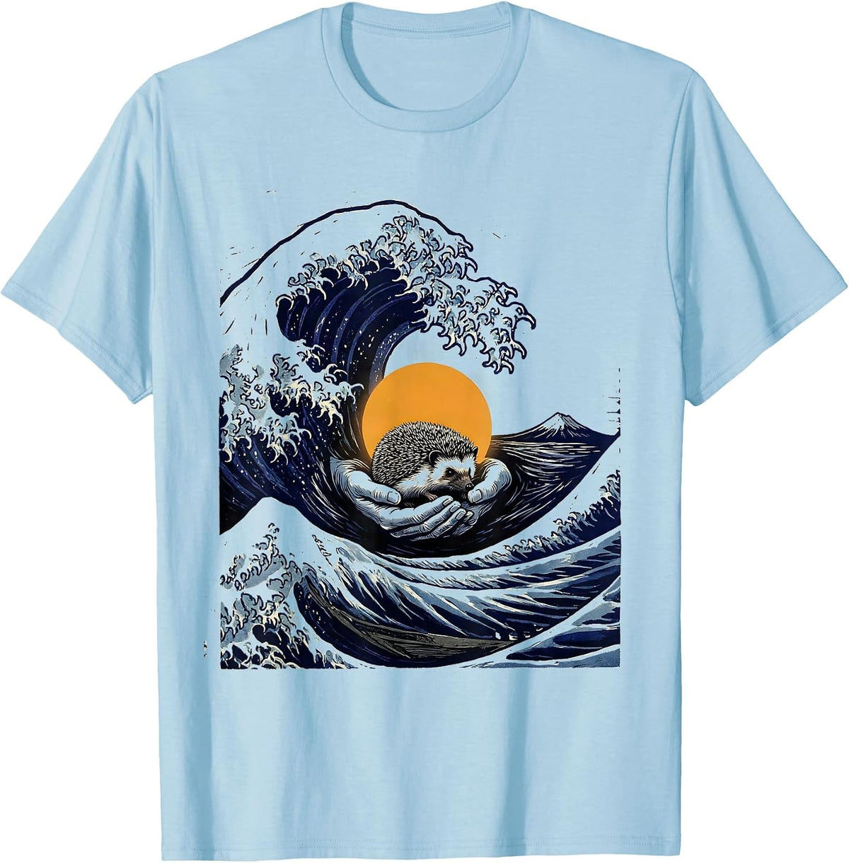 Men's Wave Hedgehog Japanese Art Animal Humor T-Shirt - Baby Blue
