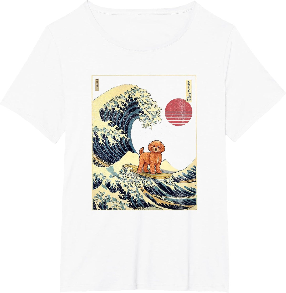 Cavapoo Japanese Kanagawa Wave Funny Surf Dog T-Shirt - White