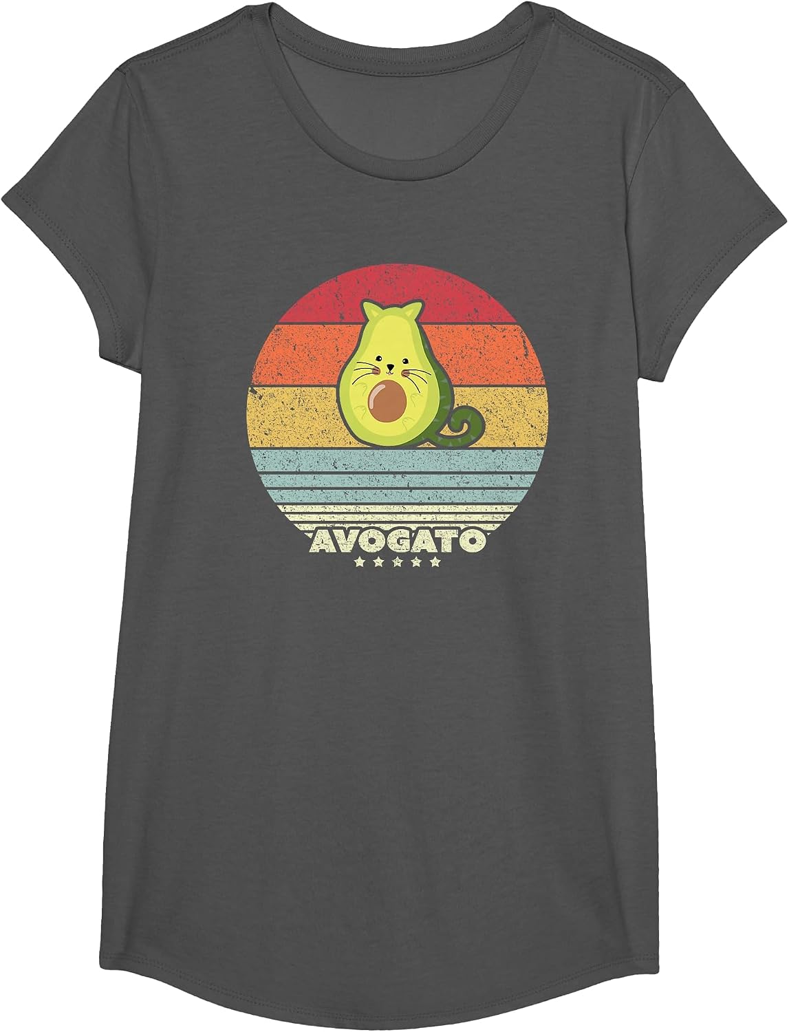 Avogato, Retro Cat Avocado, Cinco De Mayo T-Shirt - Girls Asphalt Grey