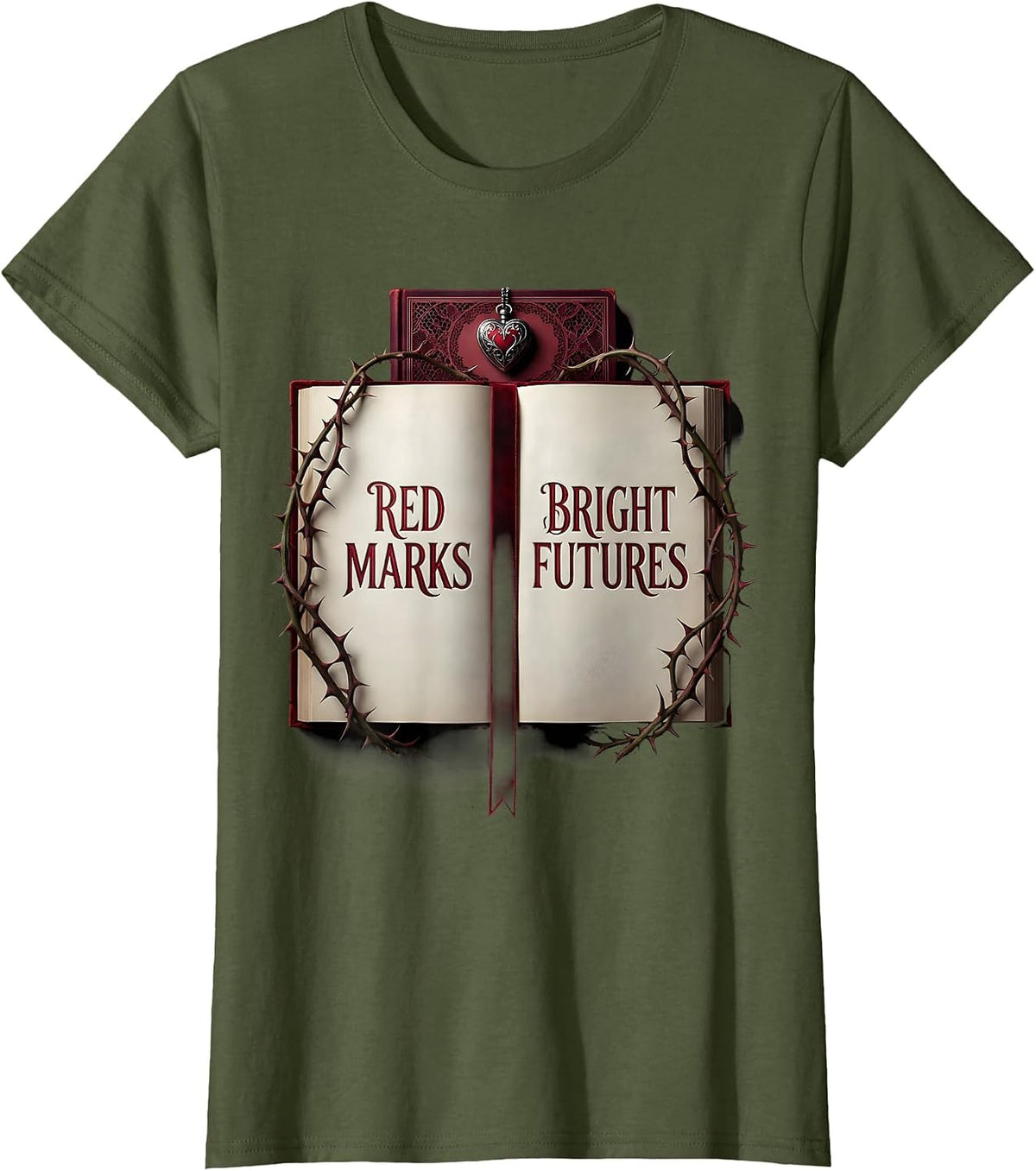 Women's Red Marks Bright Futures Teacher Design T-Shirt - Olive Green