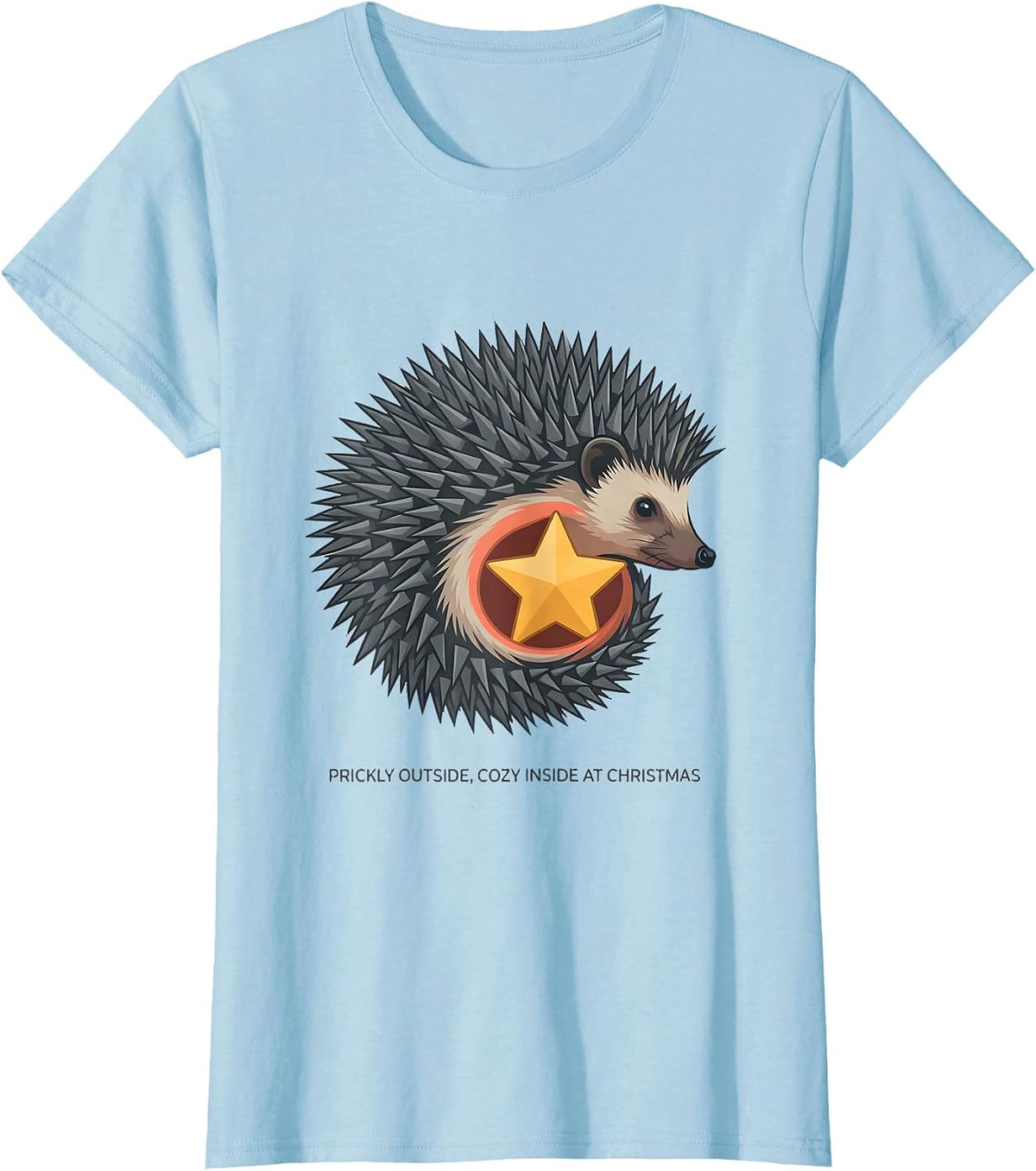 Women's Prickly Outside, Cozy Inside At Christmas Cute Hedgehog T-Shirt - Baby Blue