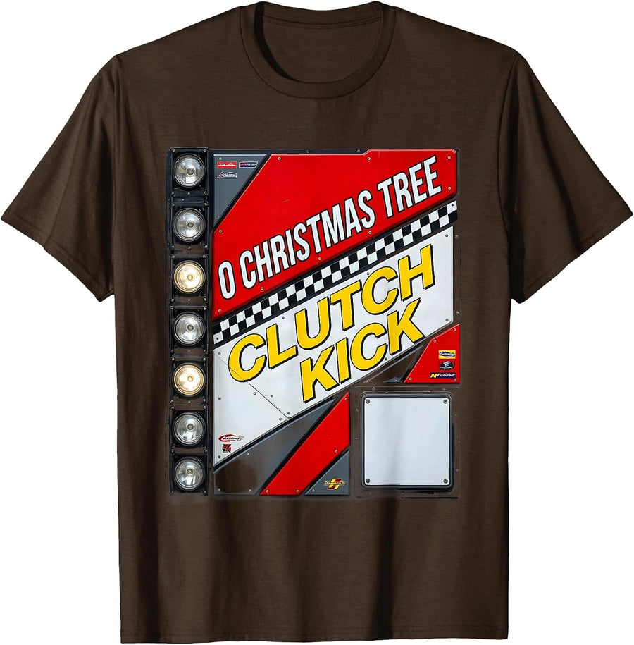 Men's O Christmas Tree Clutch Kick Funny Racing Livery Christmas T-Shirt - Brown
