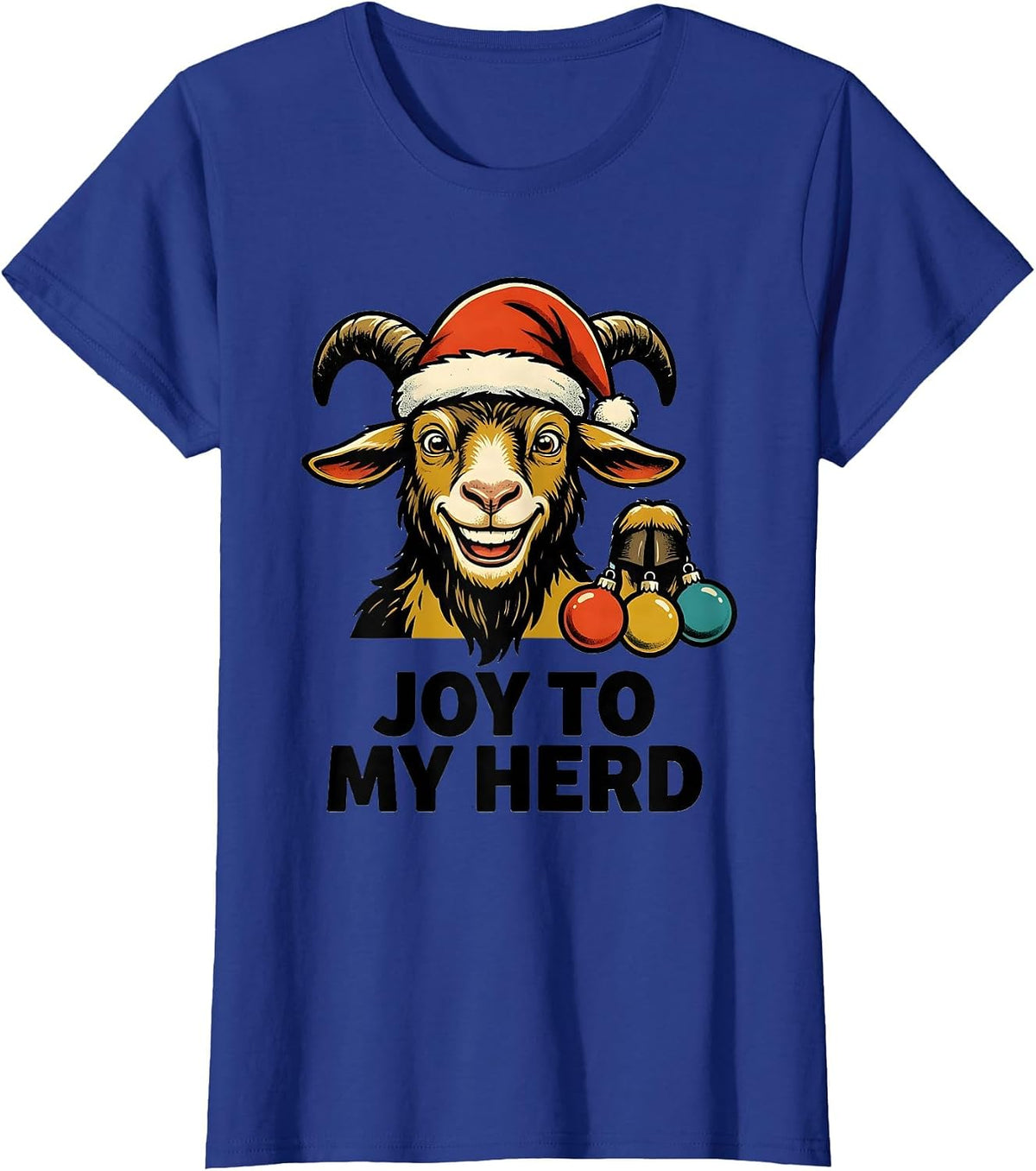 Women's Joy to My Herd Retro Advertising Goat Lover Christmas Lights T-Shirt - Royal Blue
