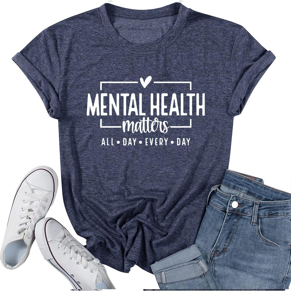 Mental Health Matters Print T-Shirt Design for Men and Women Casual Shirt - Navy