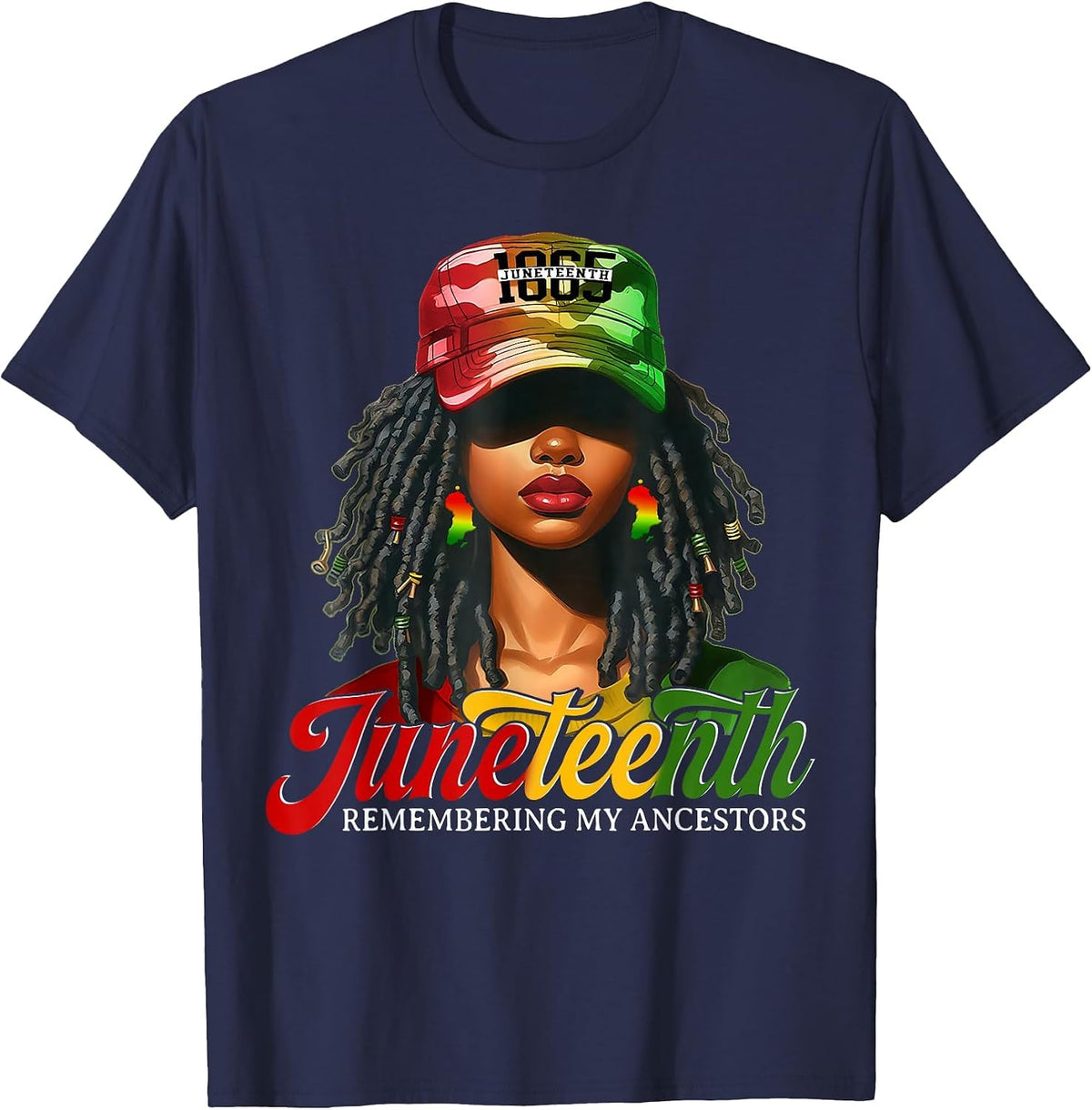 Juneteenth Tshirt Women Loc'd Hair Remebering My Ancestors T-Shirt - Navy Blue