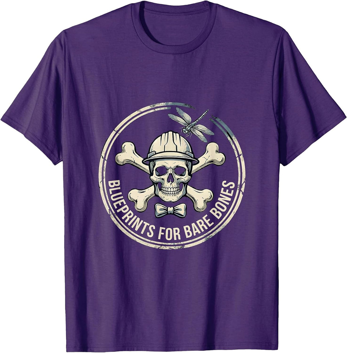 Men's Halloween Skeleton Architect Blueprint Design T-Shirt - Purple
