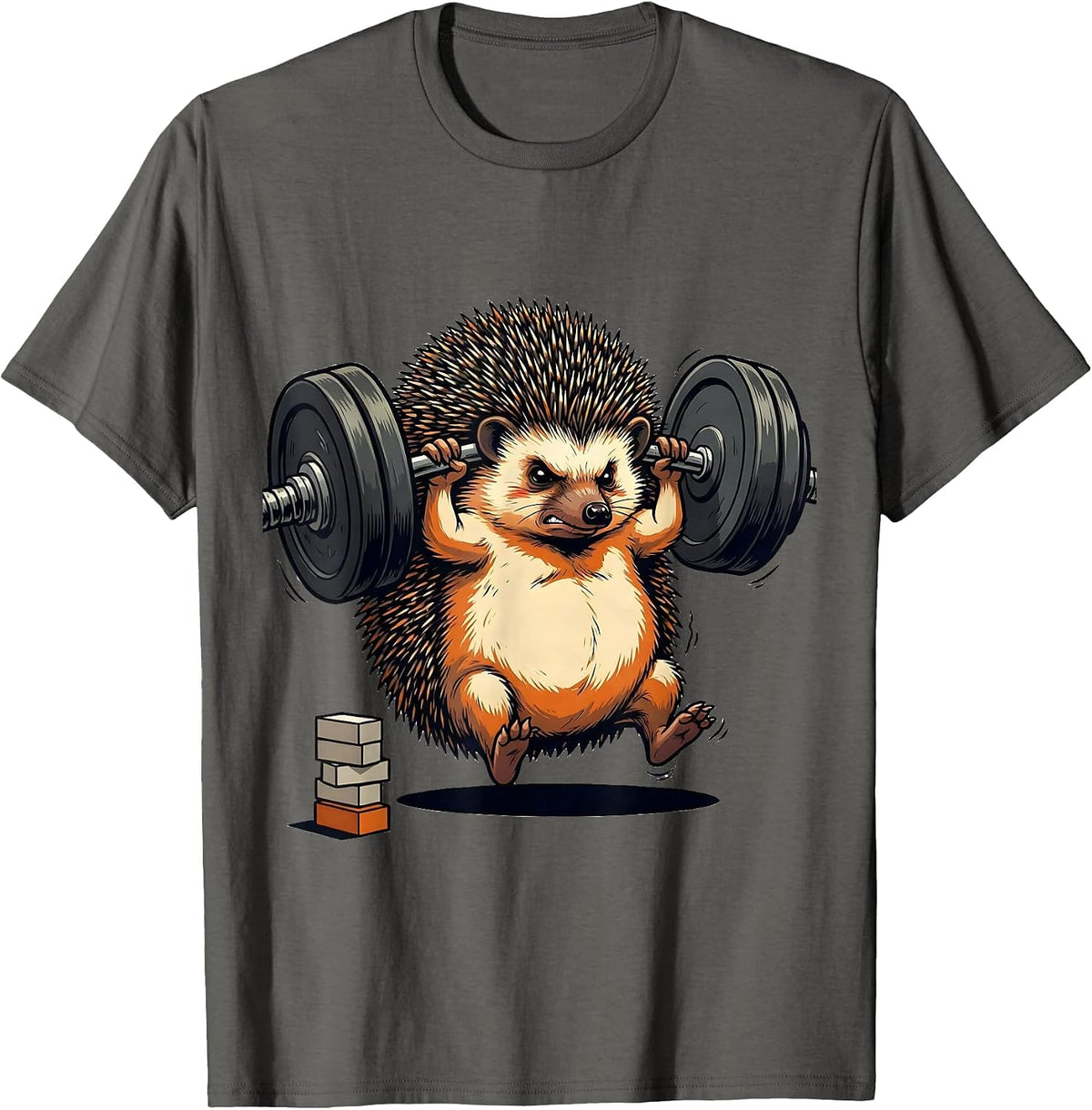Hedgehog Weightlifting Funny Gym Workout Humor T-Shirt - Asphalt Grey