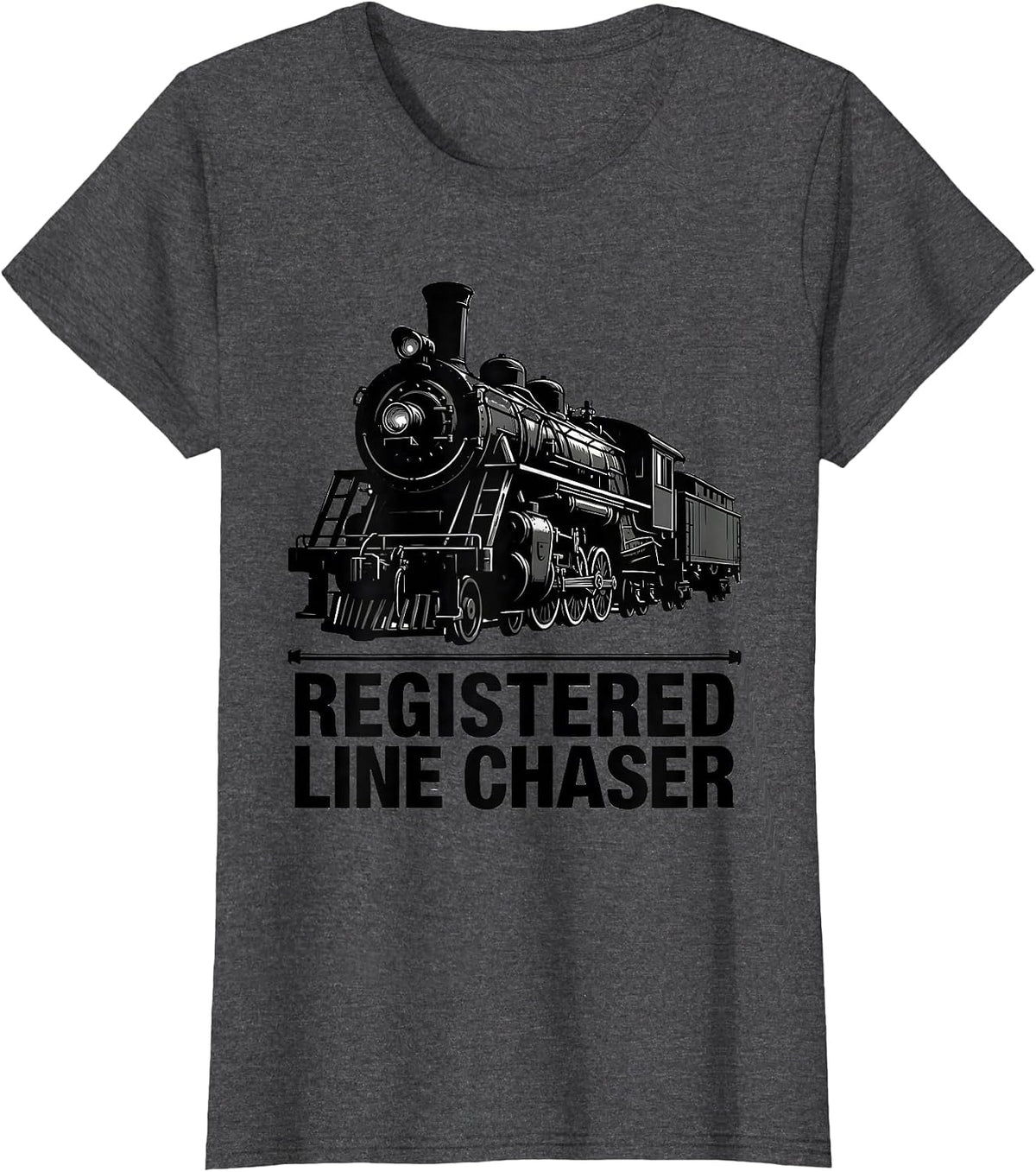 Women's Registered Line Chaser Vintage Steam Locomotive Train T-Shirt - Dark Heather Grey