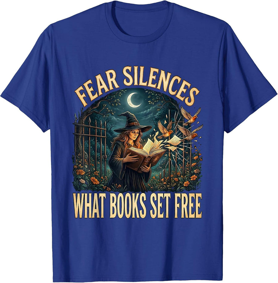 Fear Silences What Books Set Free Witch Bookish Halloween T-Shirt - Royal Blue