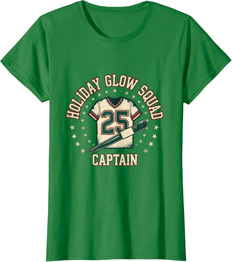 Women's Holiday Glow Squad Captain Sports Esthetician Dermatology T-Shirt - Kelly Green
