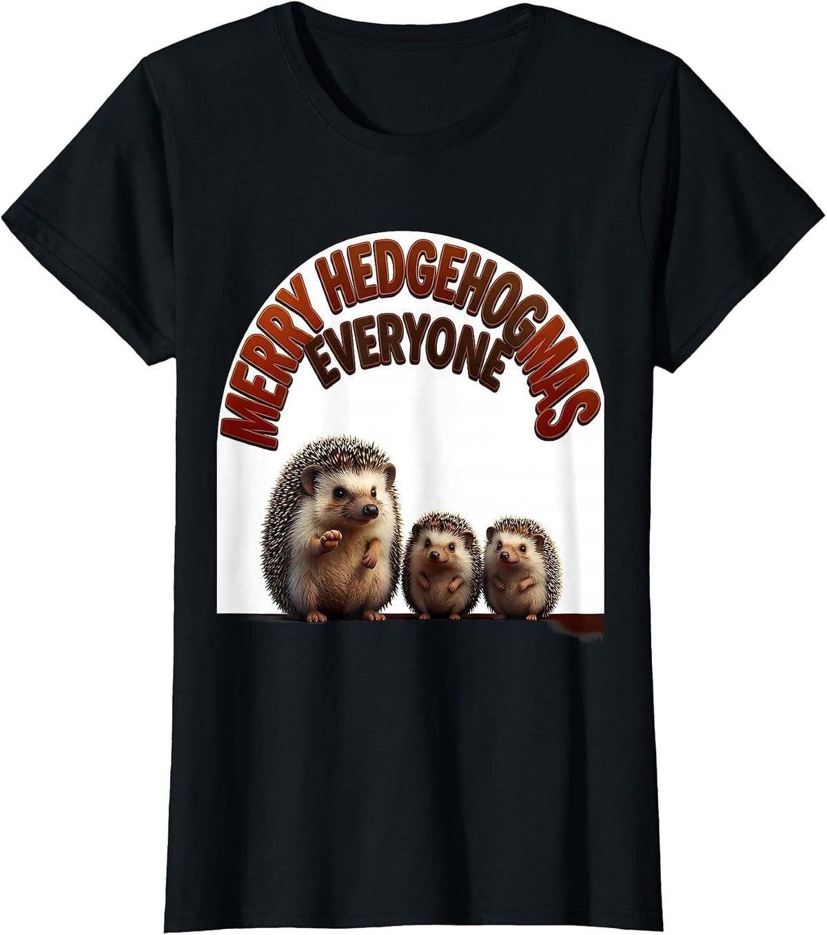 Women's Merry Hedgehogmas Everyone Cute Hedgehog Novelty Animal T-Shirt - Black