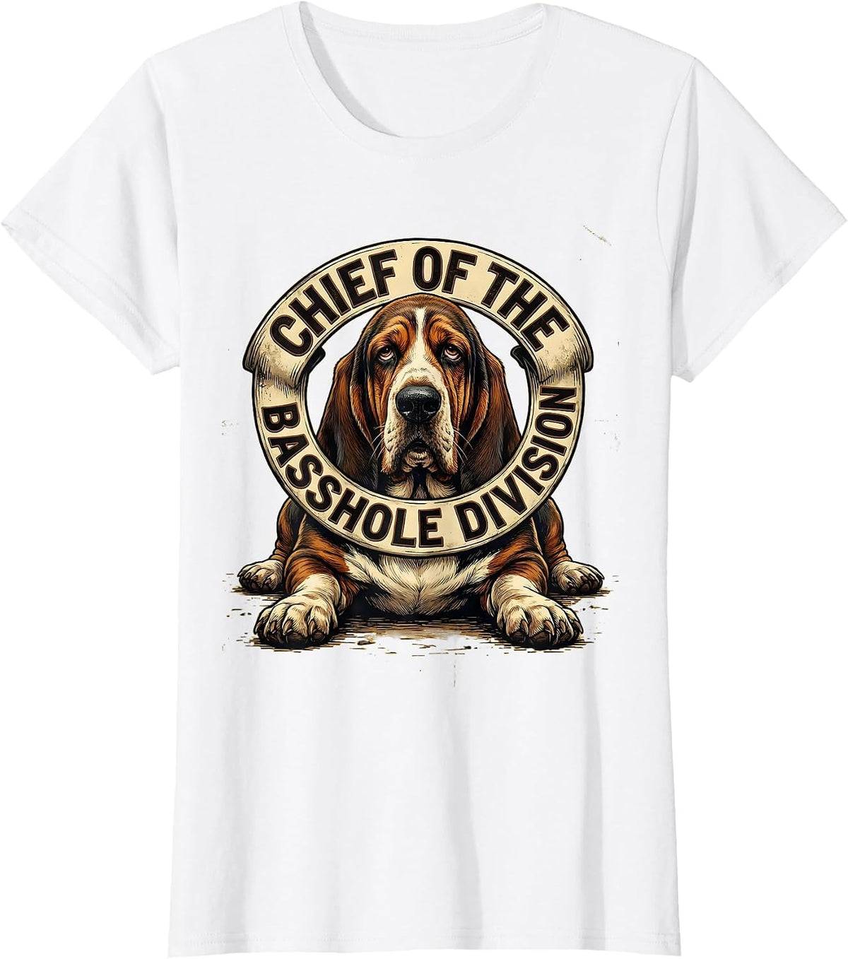 Women's Chief Of The Basshole Division Vintage Basset Hound Owner T-Shirt - White