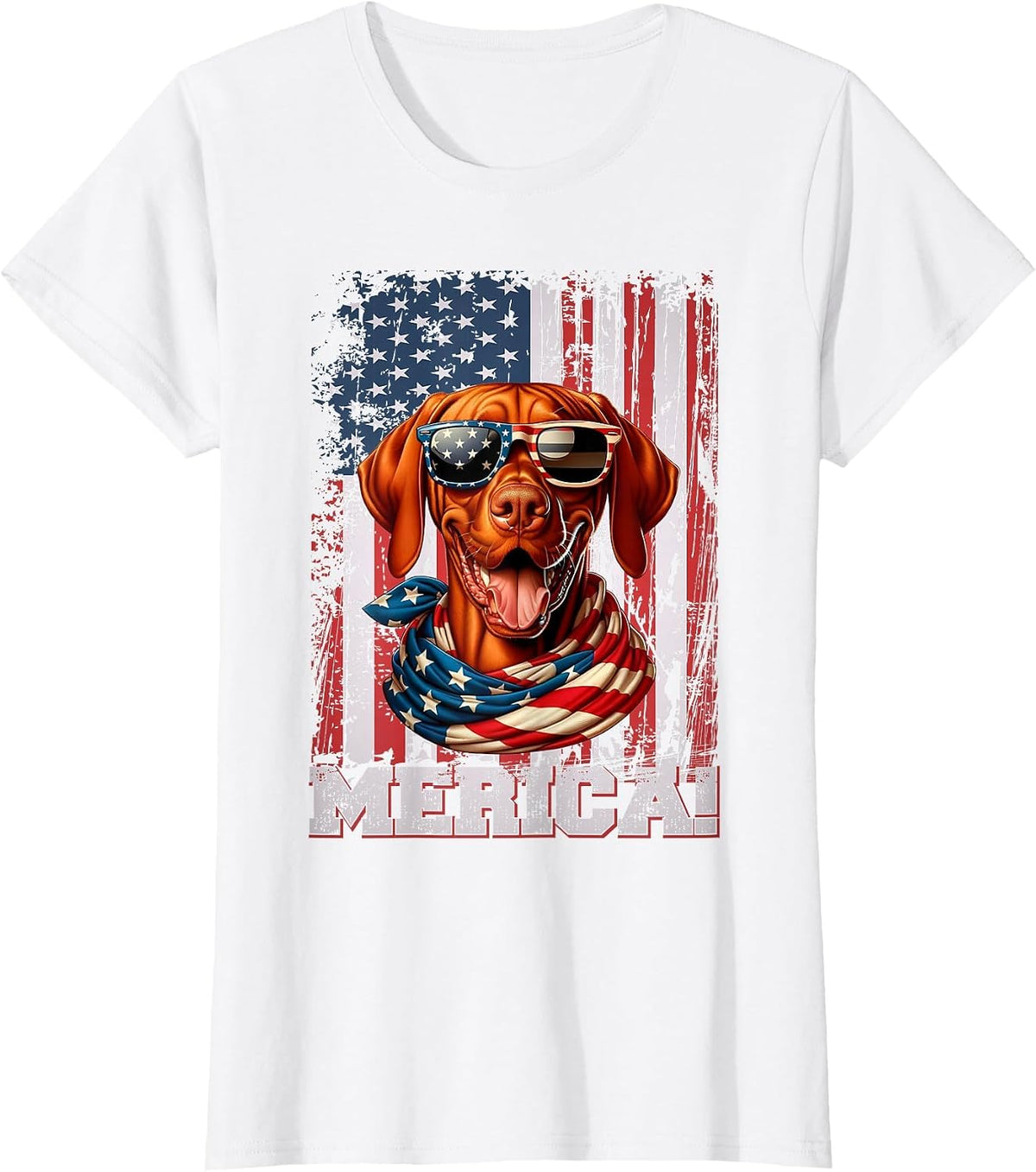 Vizsla Dog Lover Flag 4th of July Patriotic T-Shirt - White