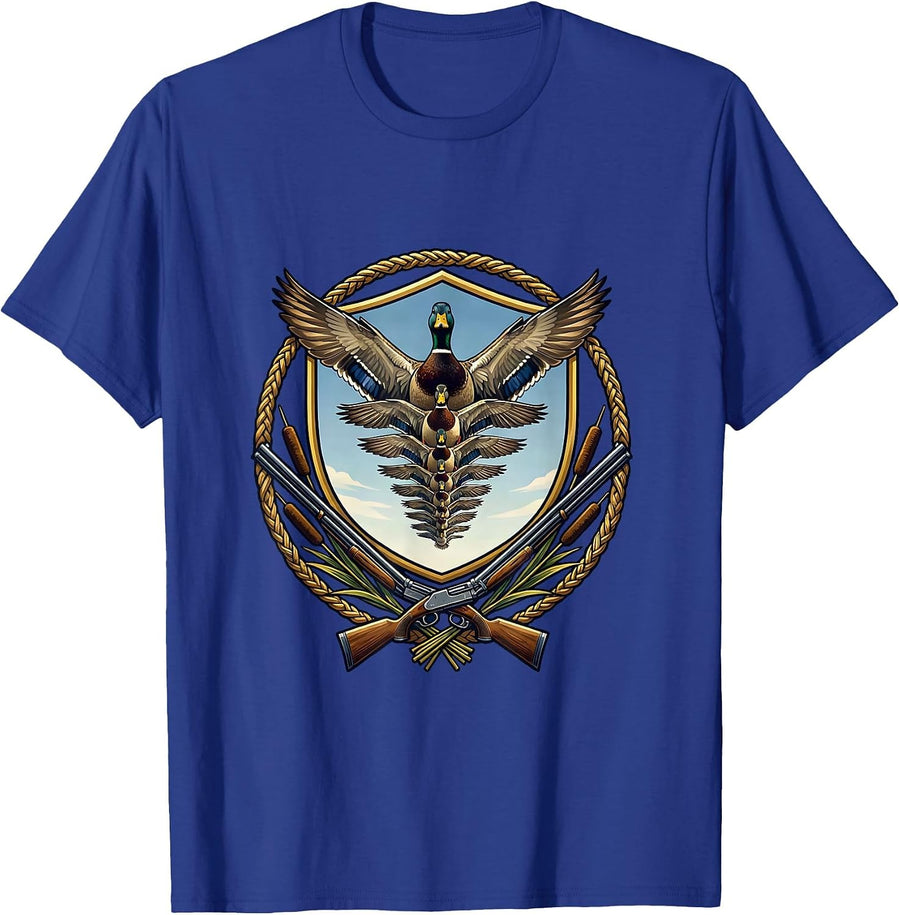 Overhead Flying Ducks V Formation Hunting Design T-Shirt - Royal Blue