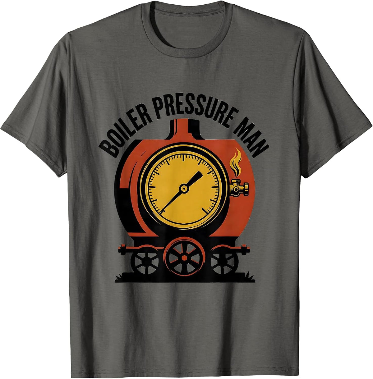 Men's Boiler Pressure Man Vintage Steam Locomotive Train T-Shirt - Asphalt Grey