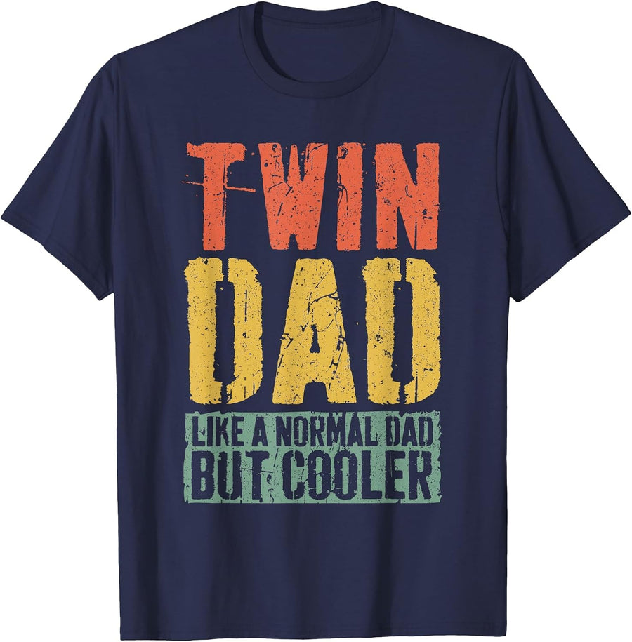 Twin Dad Shirt Men Dad of Twins Fathers Day T-Shirt - Navy Blue