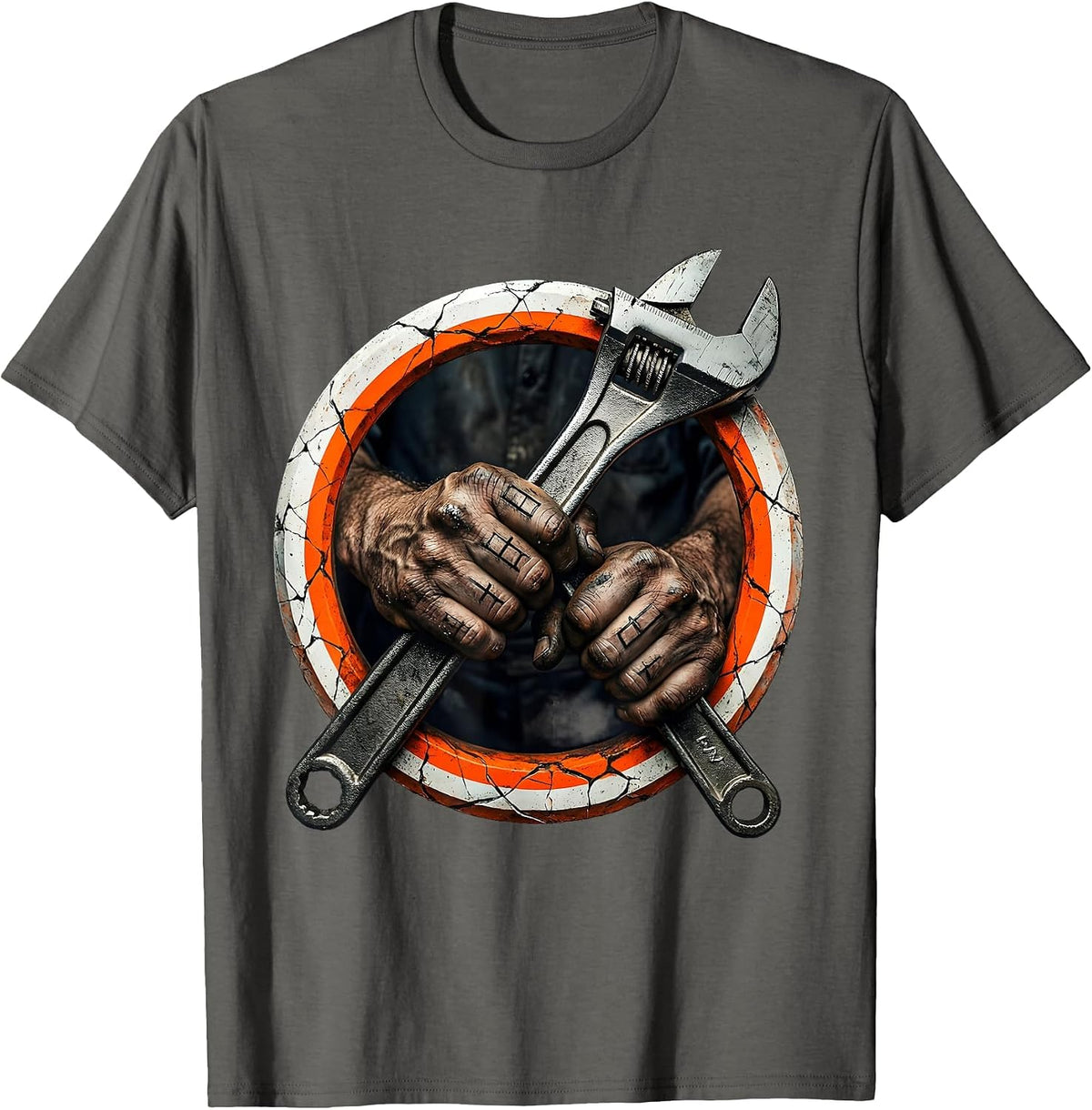 Mechanic Wrench Grip Blue Collar Worker Design T-Shirt - Asphalt Grey