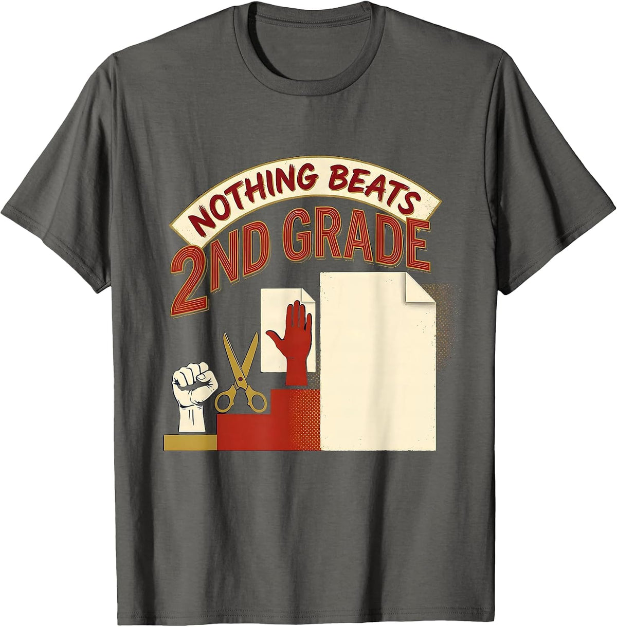 Nothing Beats 2nd Grade Back to School Rock Paper Scissors T-Shirt - Asphalt Grey