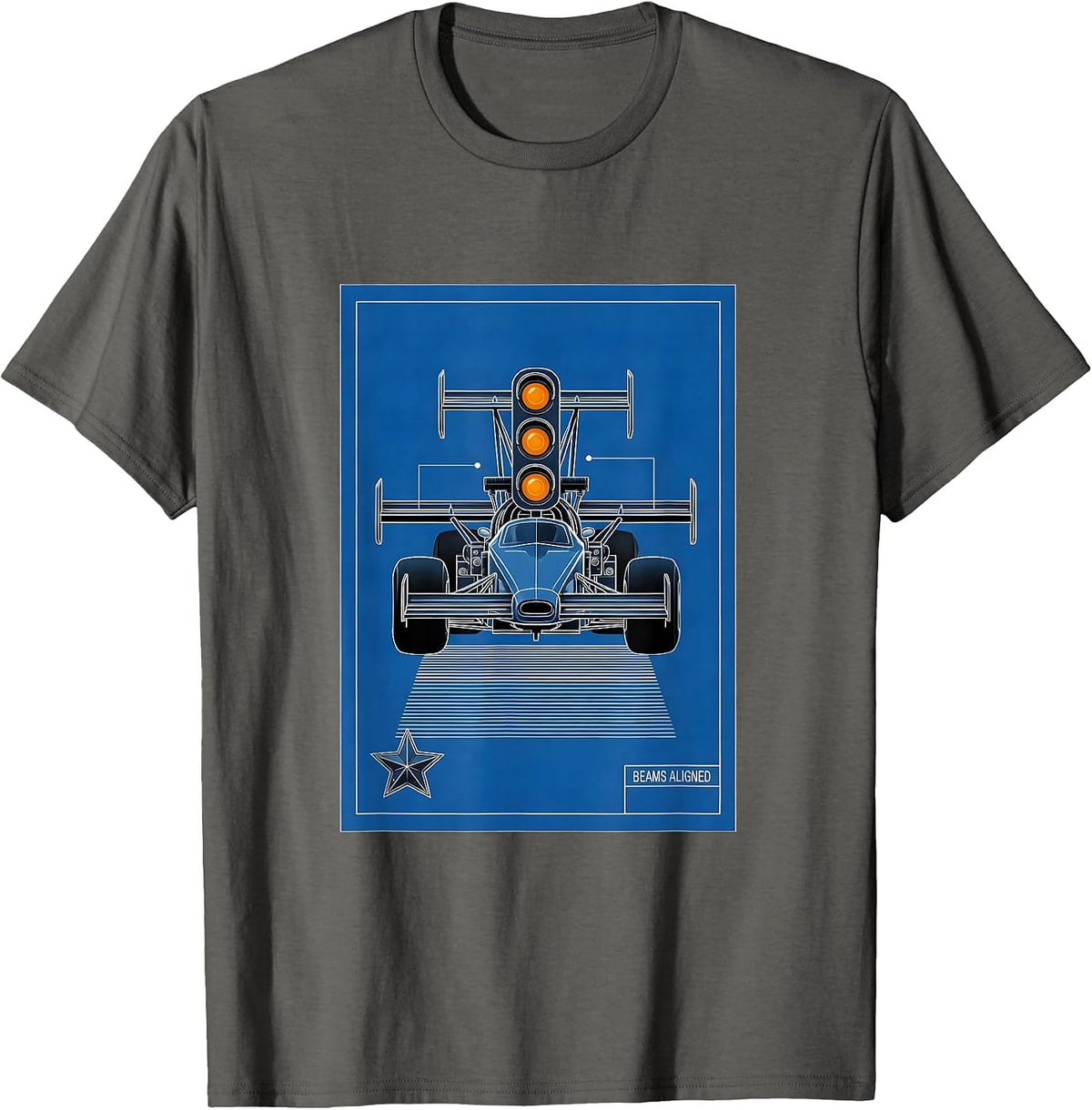Beams Aligned Technical Blueprint RC Car Drag Racing T-Shirt - Asphalt Grey