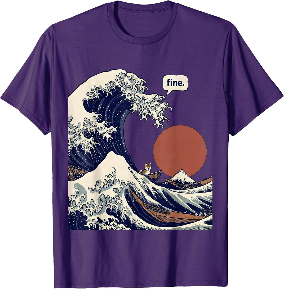 fine Monumental Woodcut Engraving Animal Surfing Great Wave T-Shirt - Purple