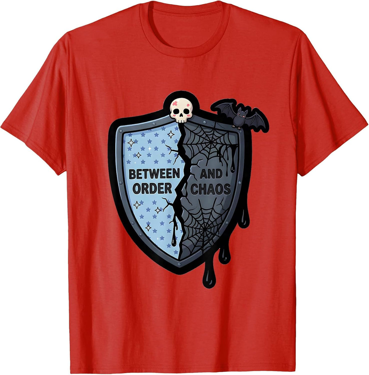 Men's Thin Blue Line Between Order and Chaos Design T-Shirt - Red