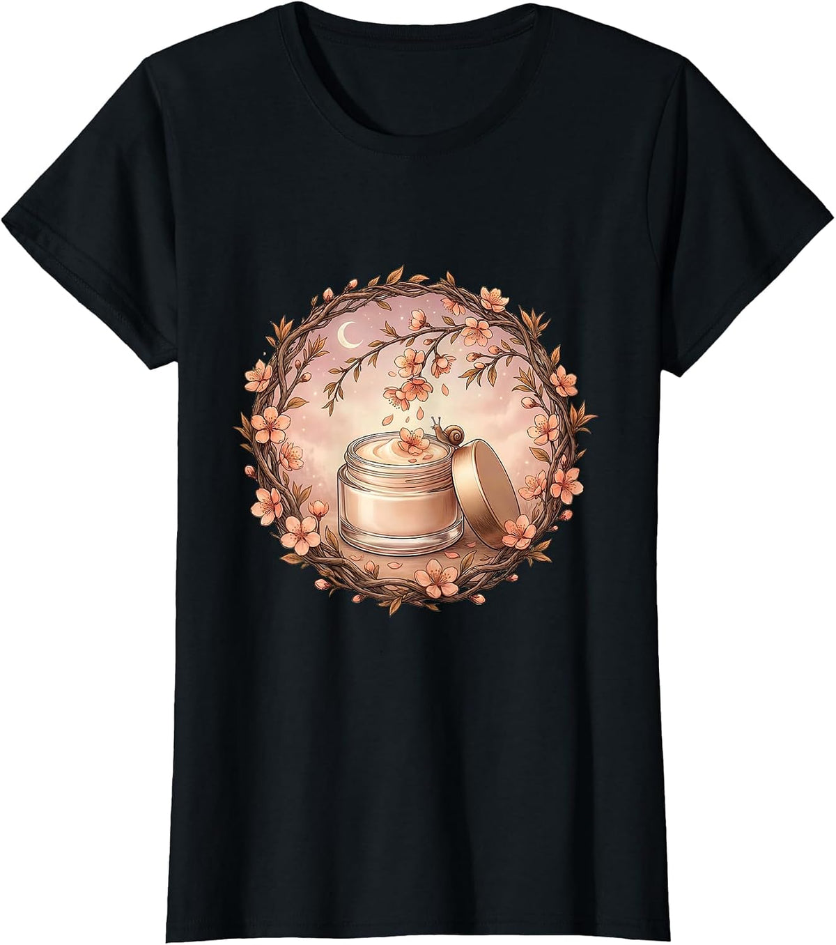 K-Beauty Peach Blossom Moisturizer Skincare Art T-Shirt - Black
