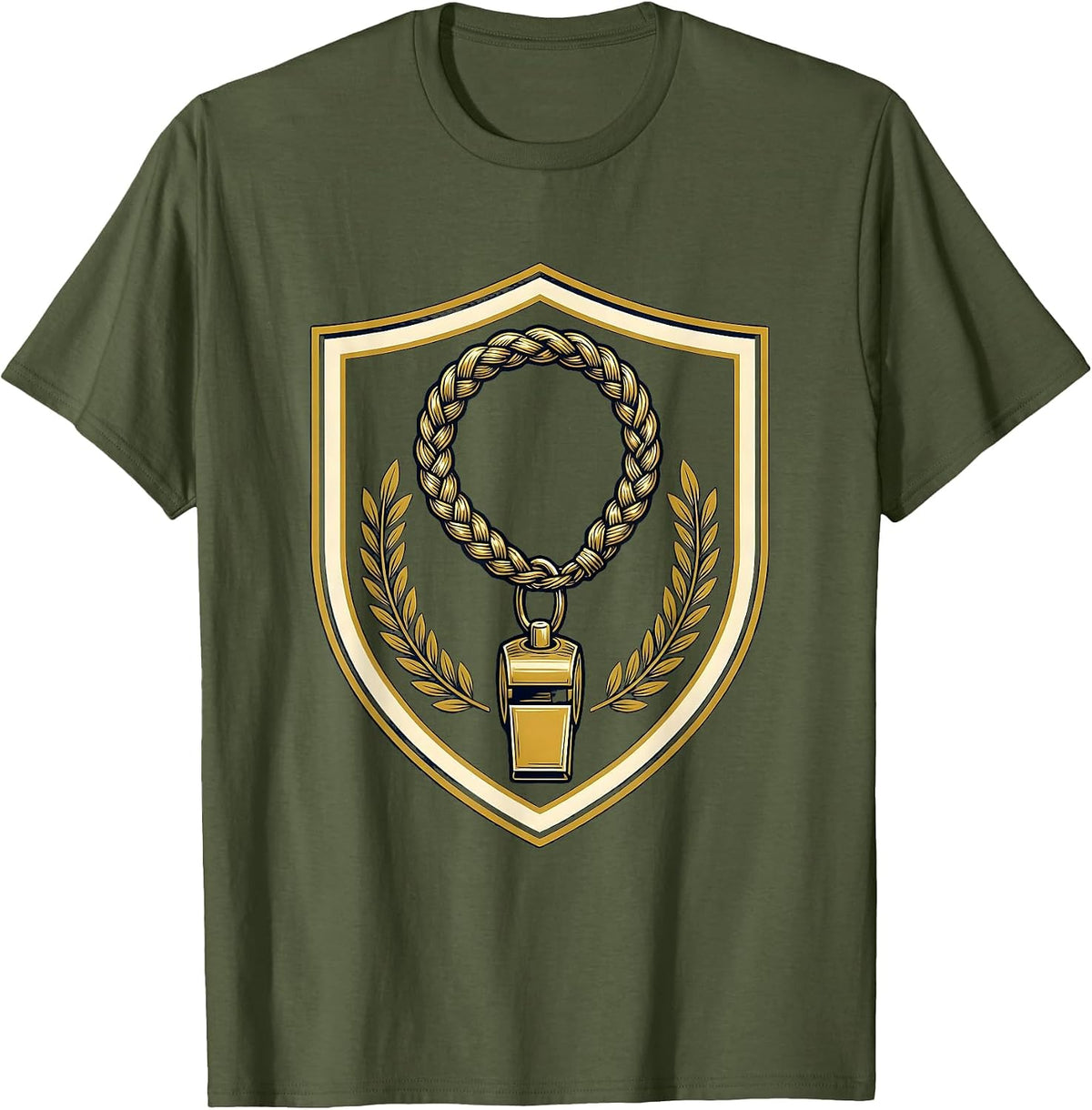 Whistle On Lanyard Coach Illustration Graphic T-Shirt - Olive Green