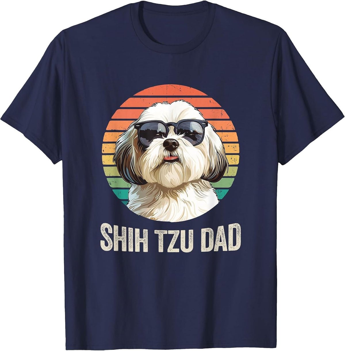 Vintage Shih Tzu Dad Fathers Day for Dog Lover Funny T-Shirt - Navy Blue