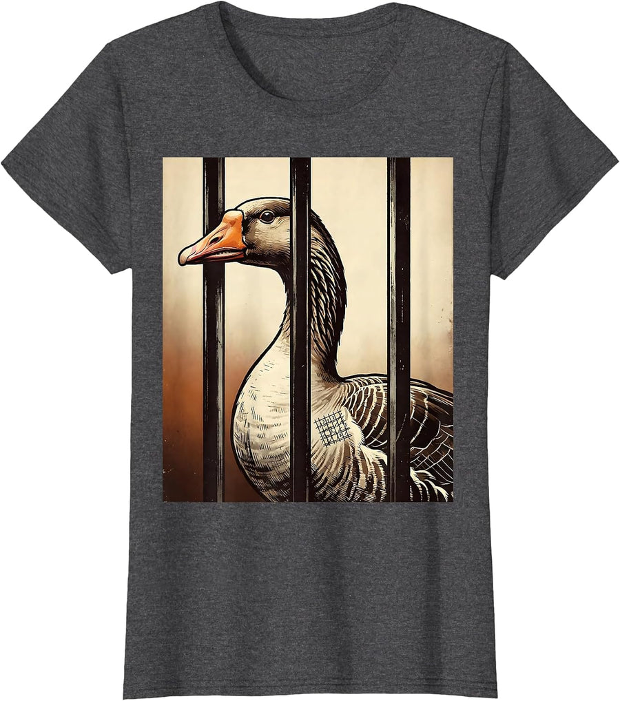 Women's Silly Goose In Jail Vintage Funny Animal Lover Humor T-Shirt - Dark Heather Grey